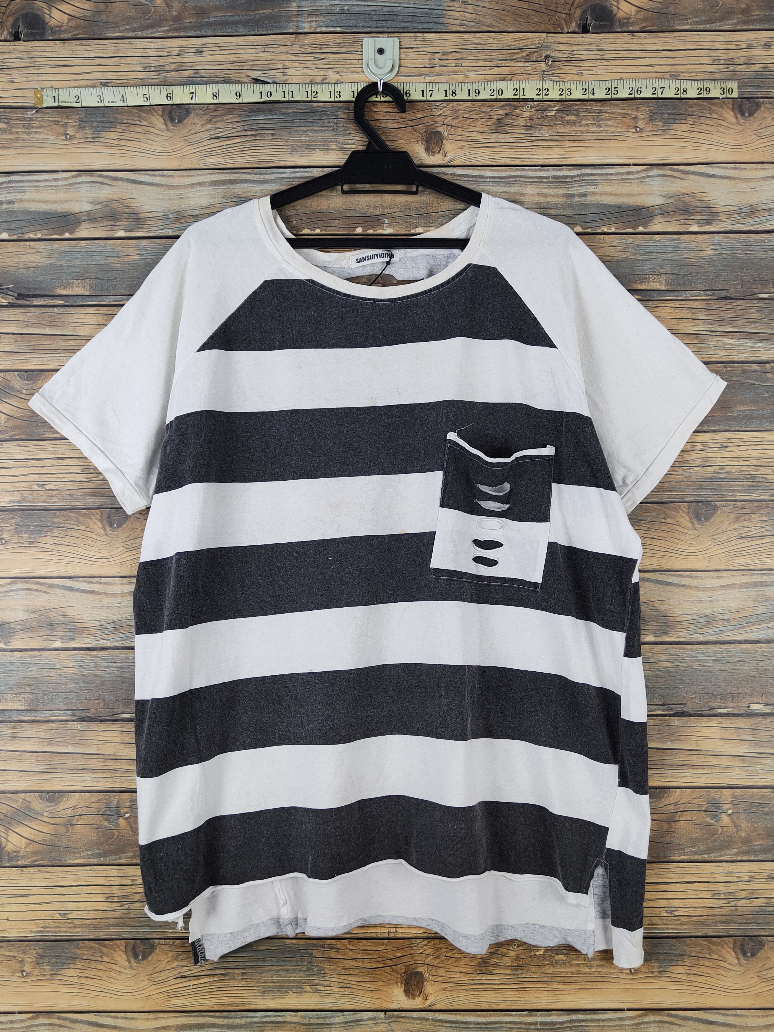 Sanshiyiding Black White Stripe Short Sleeve T-shirts #W1918