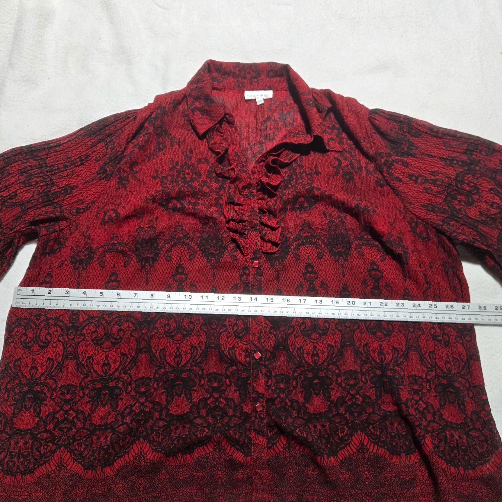 Vintage Fashion Bug Shirt Adults Womens 18 Red All-Over Floral Print 3/4 Sleeve Button Up Henley Bohemian Woman Size XXL / US 16-18 / IT 52-54 - 5 Thumbnail