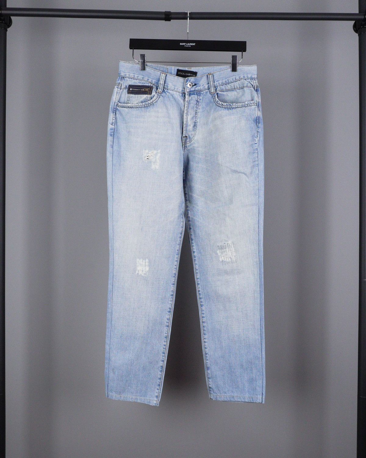 image of Vintage Dolce Gabbana Poem Printed Distressed Jeans Pants in Blue, Men's (Size 30)