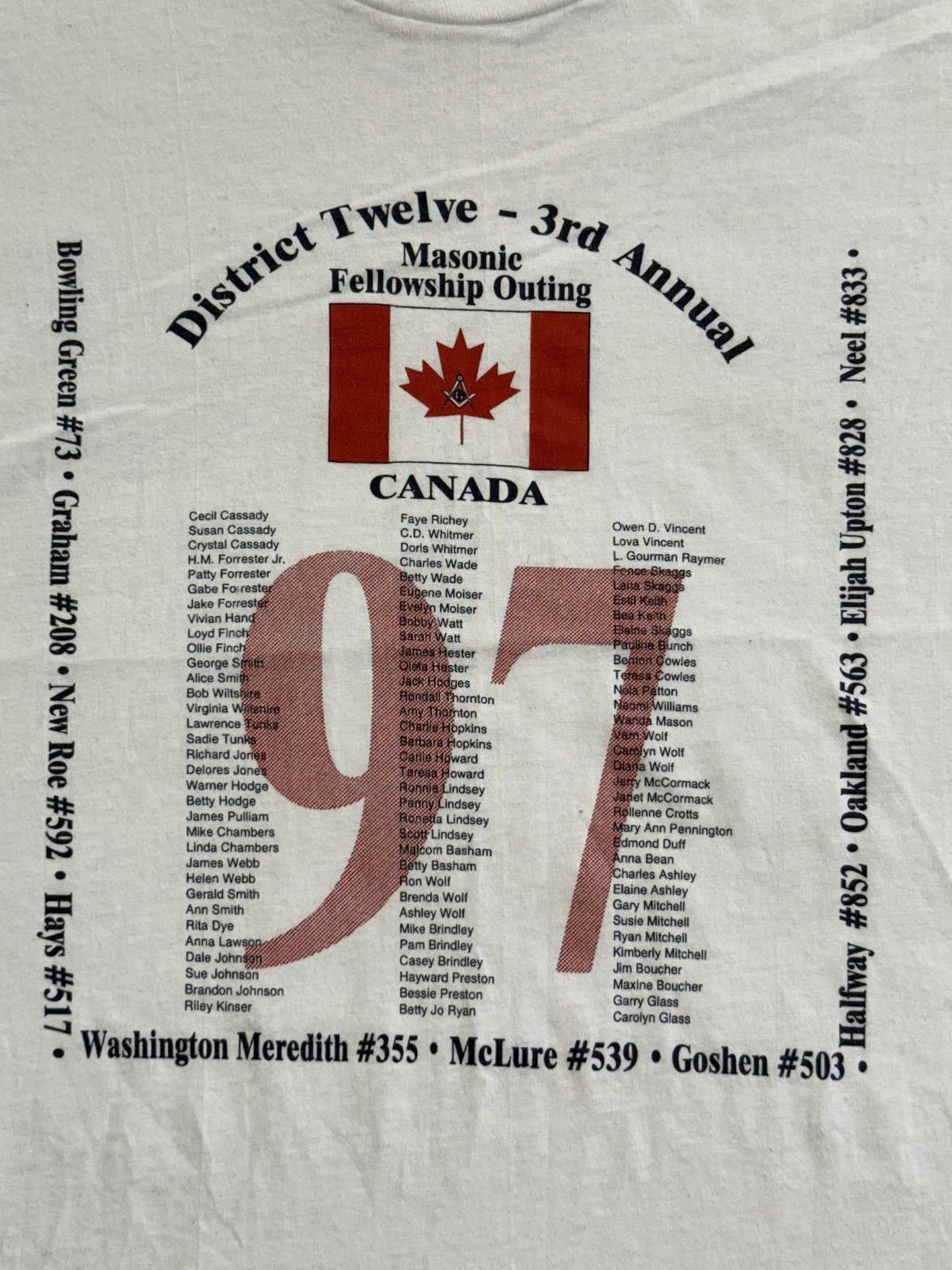 Fruit Of The Loom Vintage Free Masonry T-shirt Masonic Fellowship Outing 1997 Size US XL / EU 56 / 4 - 3 Thumbnail