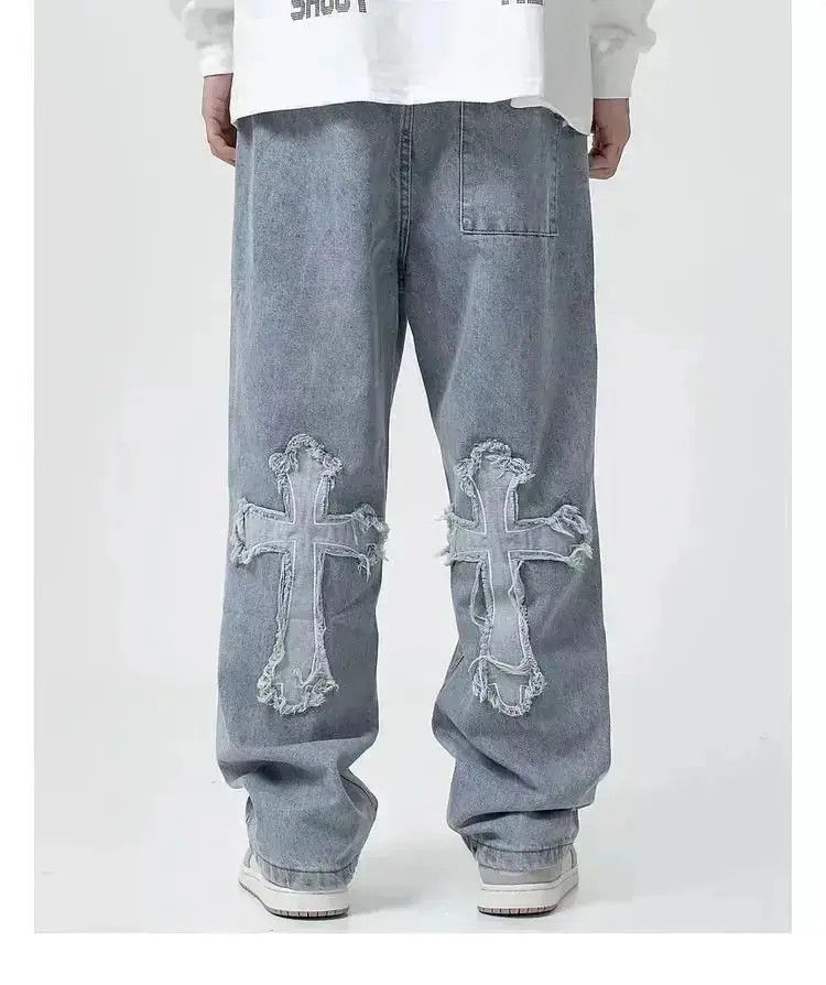 Japanese Brand Jeans with cross edges hip-hop baggy korean style y2k punk Size US 32 / EU 48 - 2 Thumbnail