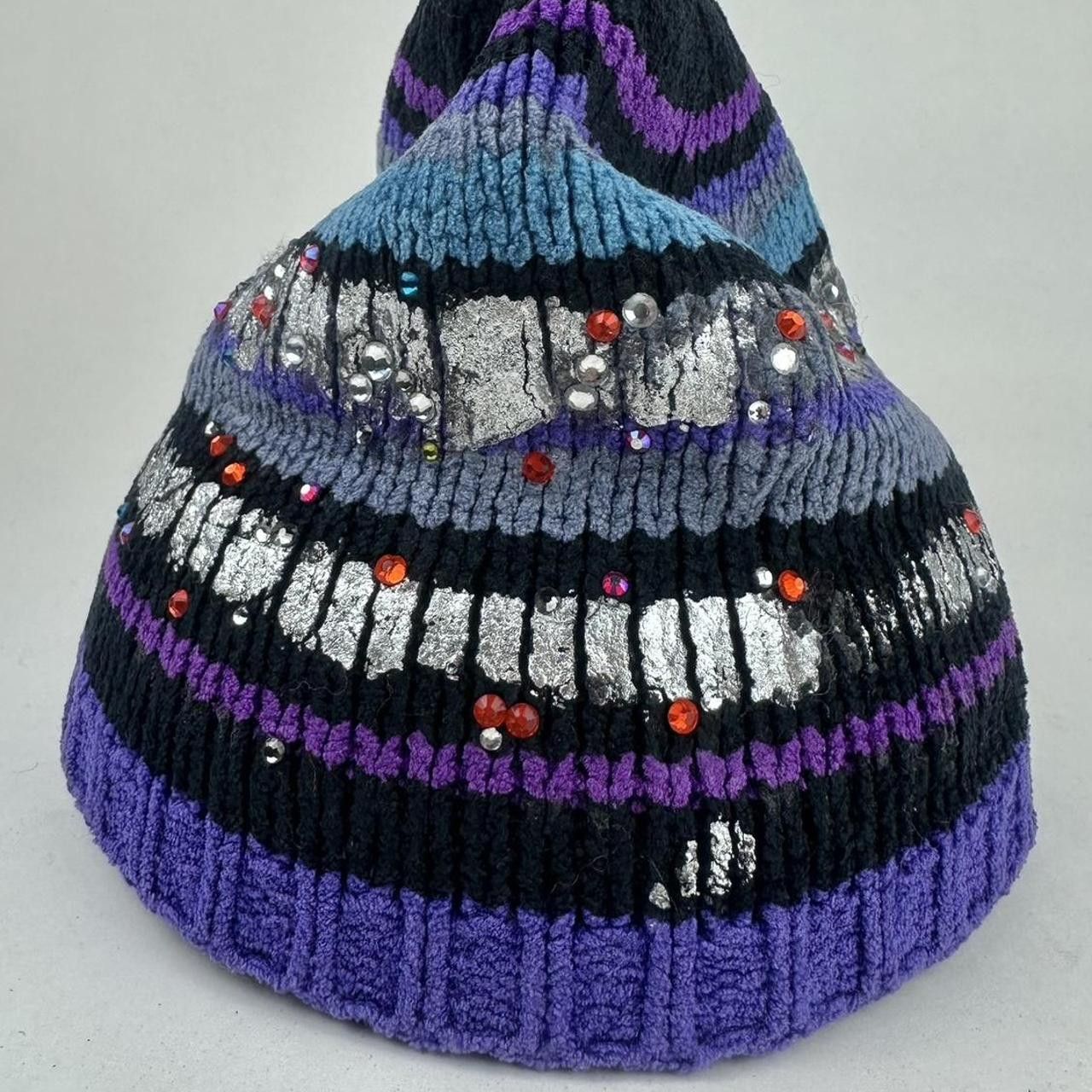Other ASTROBOI* Black/Purple Striped Rhinestone Winter Beanie Size ONE SIZE - 1 Thumbnail