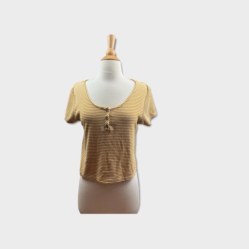 Urban Outfitters Primark Crop Retro Henley Top | Size Medium Size M / US 6-8 / IT 42-44 - 3 Thumbnail