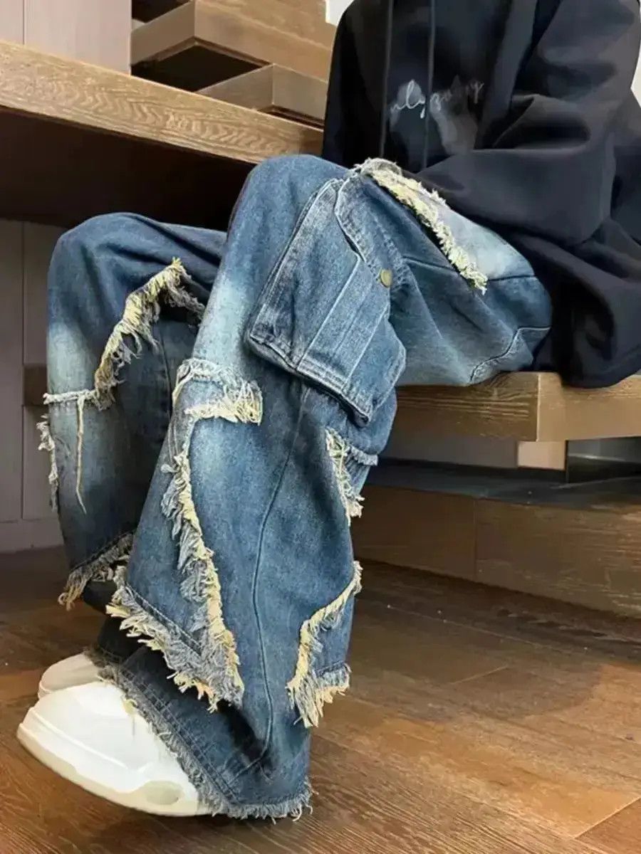 Japanese Brand damaged loose faded baggy jeans Size US 32 / EU 48 - 3 Thumbnail