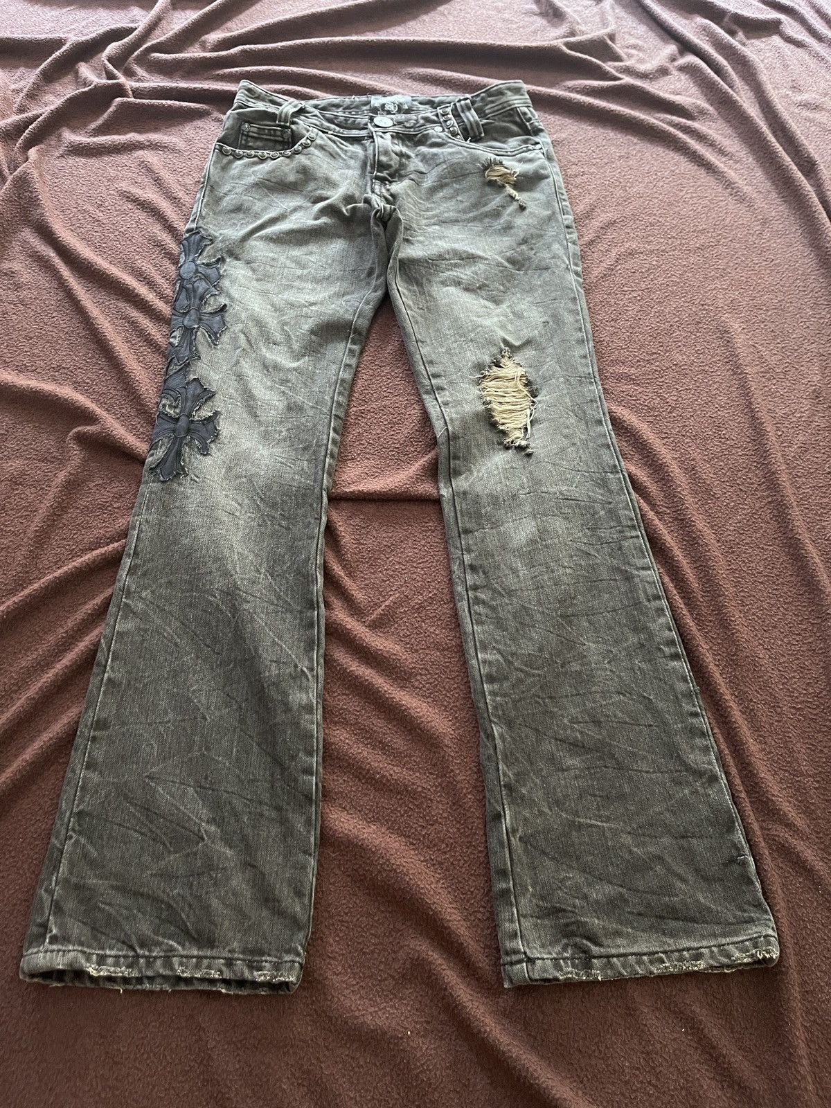 Japanese Brand Solberry Distressed Flare jeans Size US 29 - 3 Thumbnail