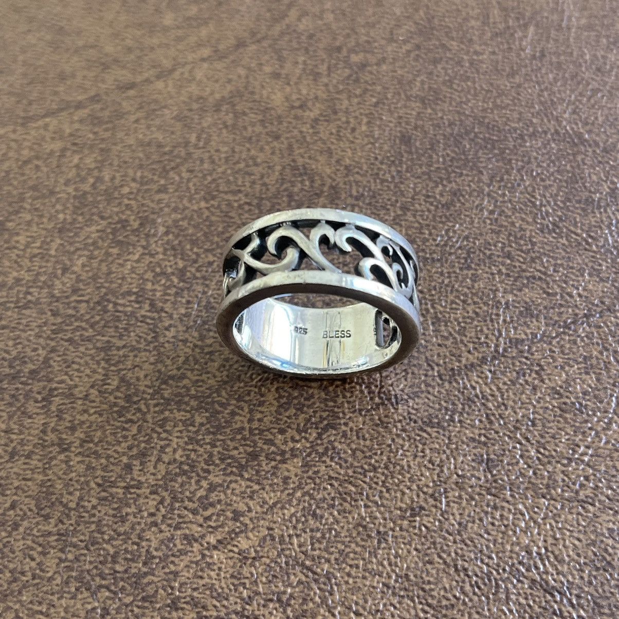 Japanese Brand BLESS .925 Sterling Silver Openwork Arabesque Vine Band Ring Size ONE SIZE - 2 Thumbnail
