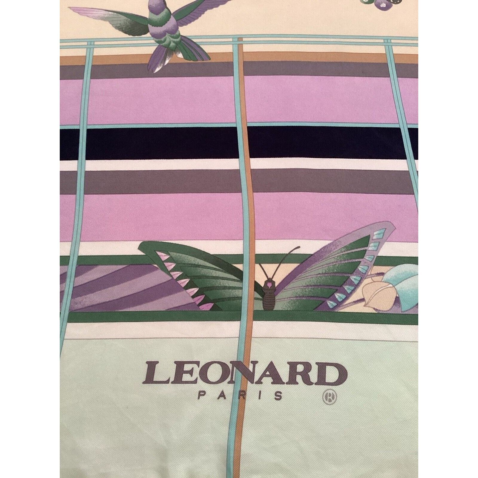 Leonard Paris LÉONARD PARIS Purple Floral BIRD Print Scarf Silk Italy 34.5 Size ONE SIZE - 6 Thumbnail
