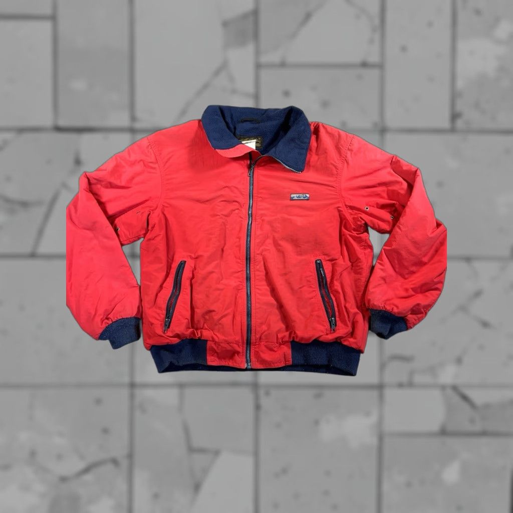 VINTAGE Eddie Bauer Jacket Adult L Red Blue Puffer 90s Nautical Bomber USA