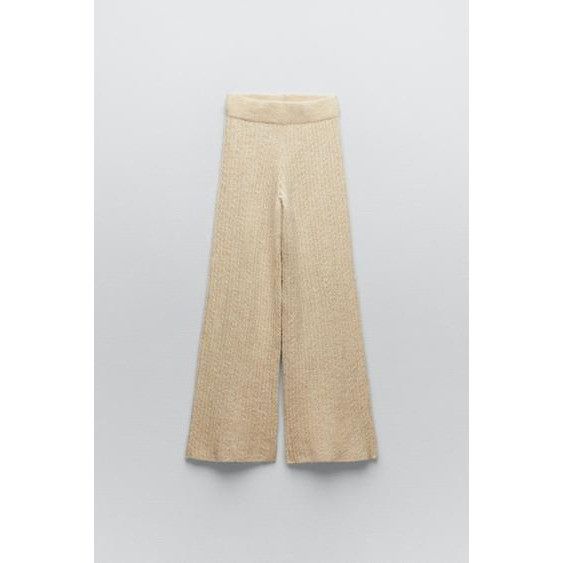Zara Zara Beige Ribbed Cable Knit Cozy Wide-Leg Pants Size 27" / US 4 / IT 40 - 4 Thumbnail