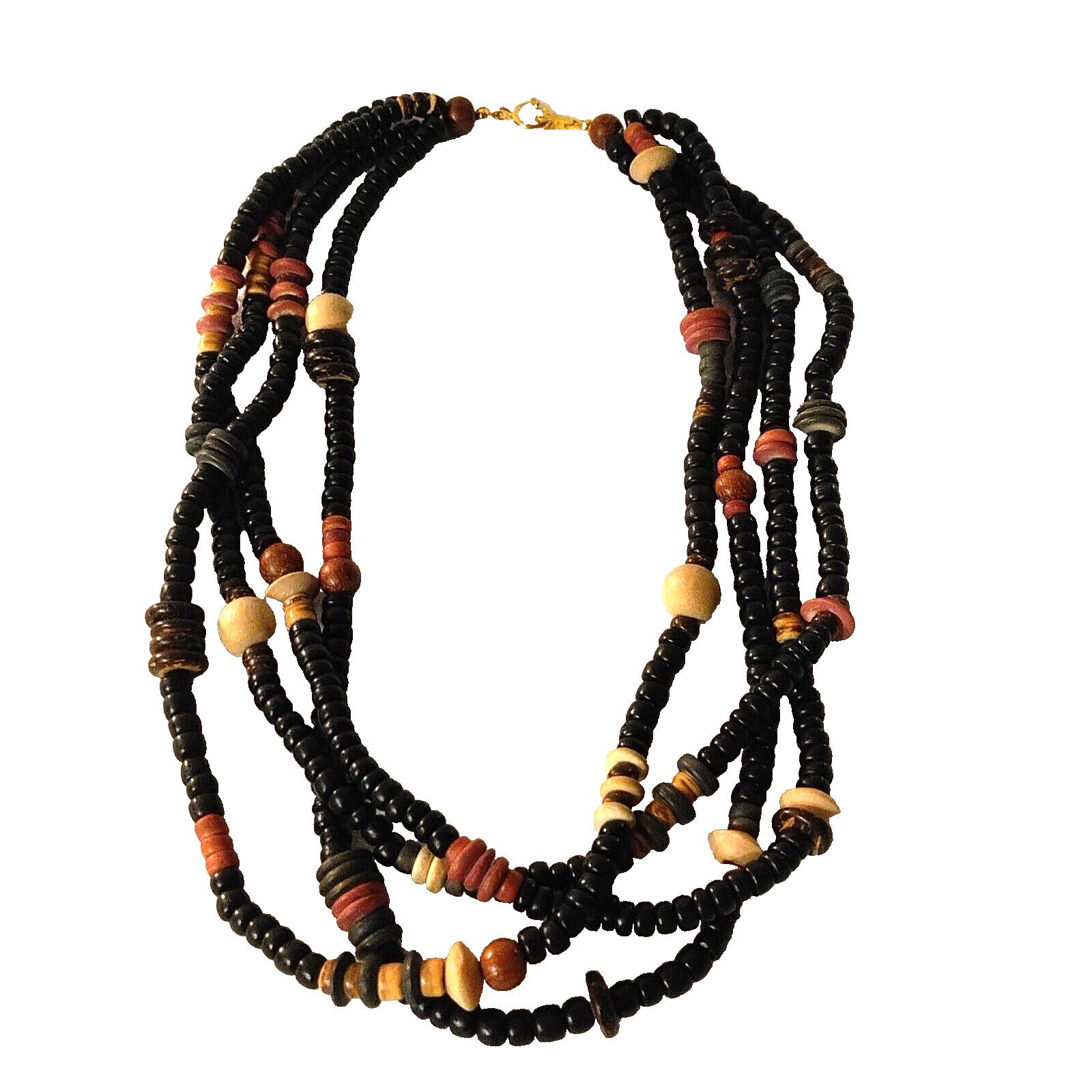 The Unbranded Brand Boho Hippie Elegant Wooden Beaded Necklace 4 Strand 18 Inch Size ONE SIZE - 1 Thumbnail