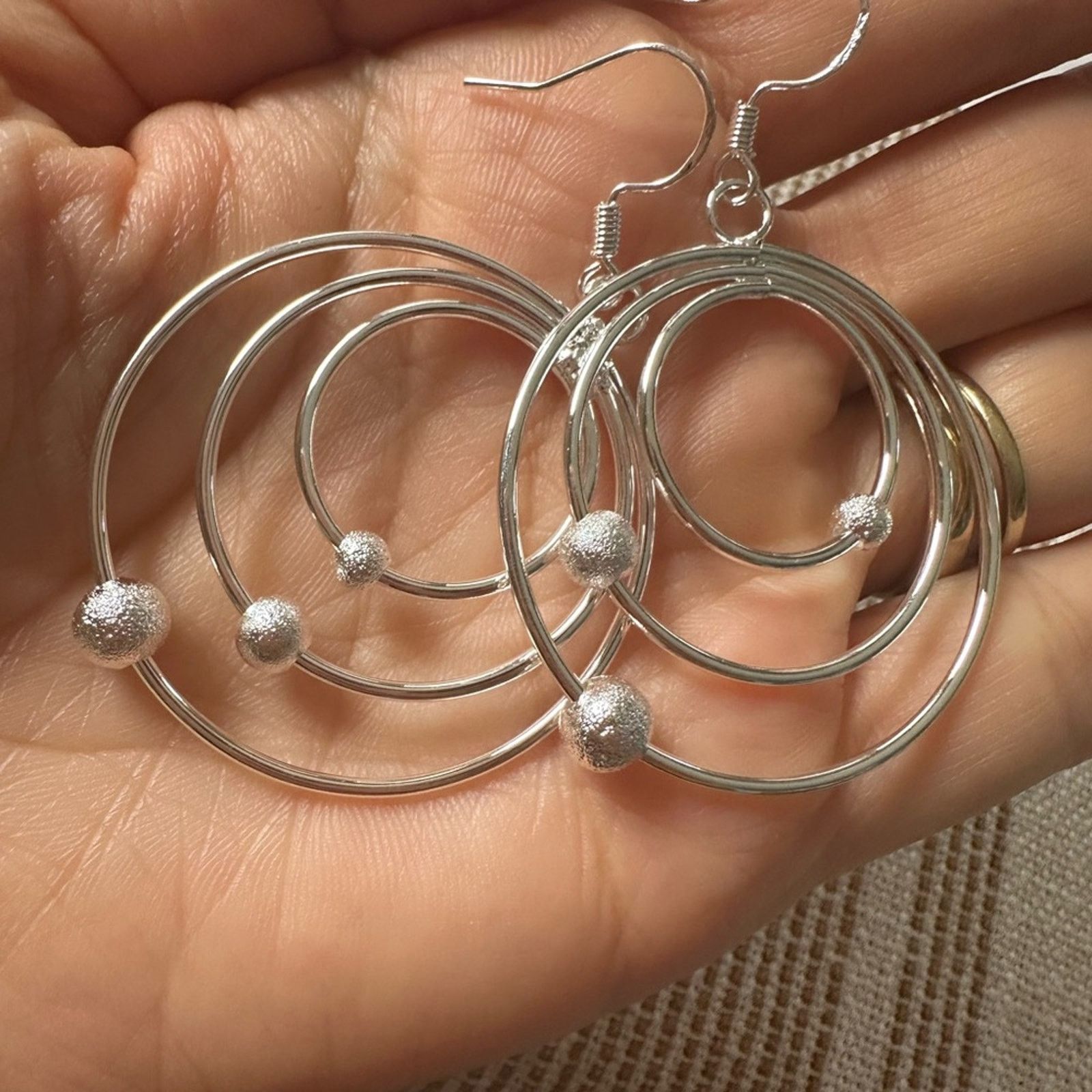 Other Sterling Silver Three circle beads Earrings for Women Size ONE SIZE - 4 Thumbnail