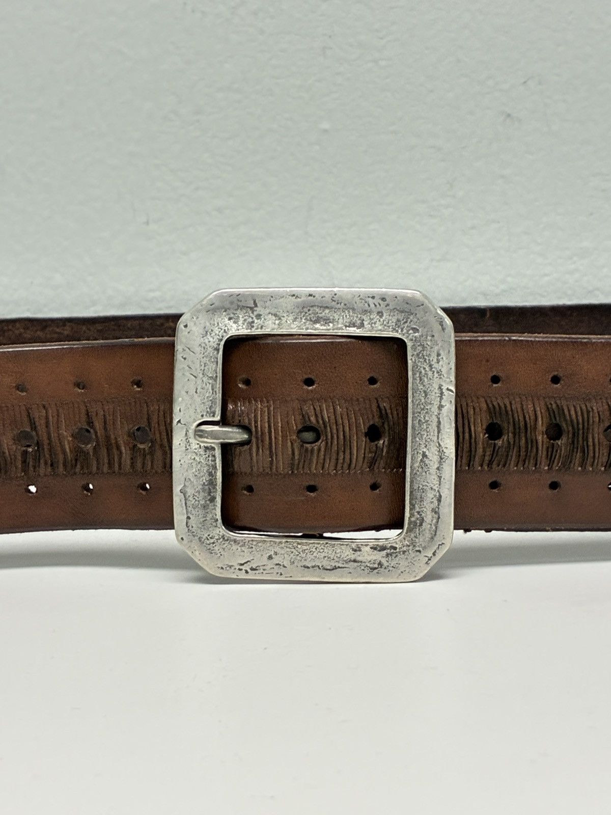 John Varvatos Brown Leather Belt Size 34 Size 34 - 4 Thumbnail