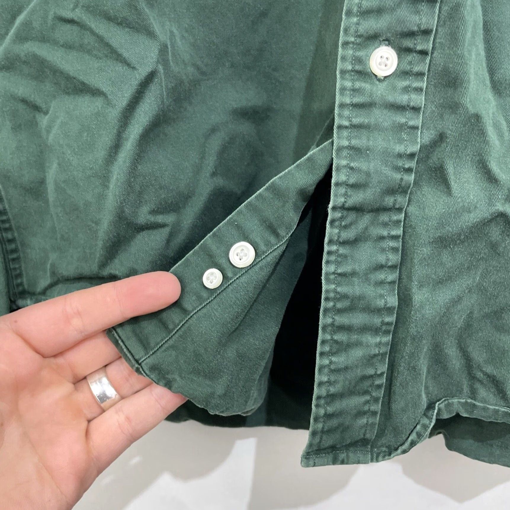 Nautica Nautica Long Sleeve Button Down Dress Shirt XL Extra Large Green Thick Heavy Men Cotton Button-Up Shirt with Pockets" Size 46R - 3 Thumbnail