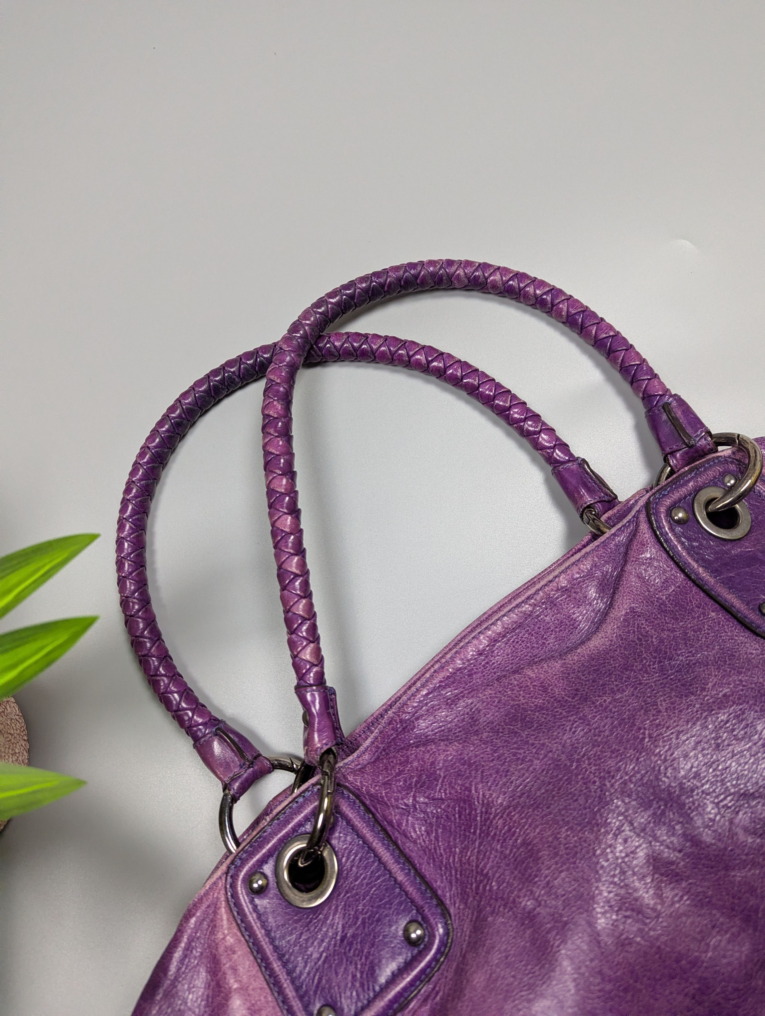 Vintage ABRO Archive Vintage Y2K Purple Distressed Leather Handbag Size ONE SIZE - 8 Thumbnail