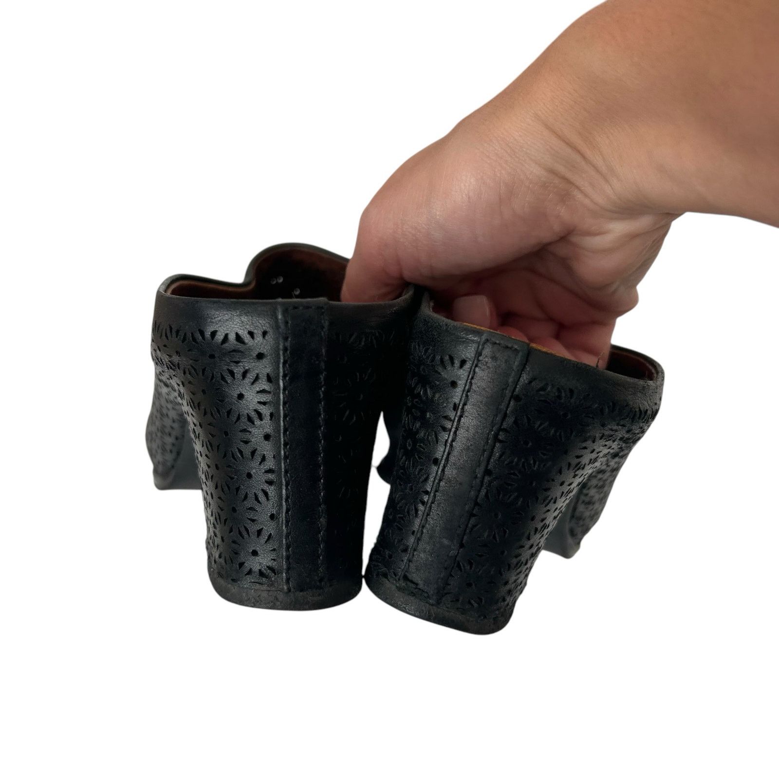 Gentle Souls Gentle Souls Black Leather Perforated Mules Heels Sz 8 Size US 8 / IT 38 - 4 Thumbnail