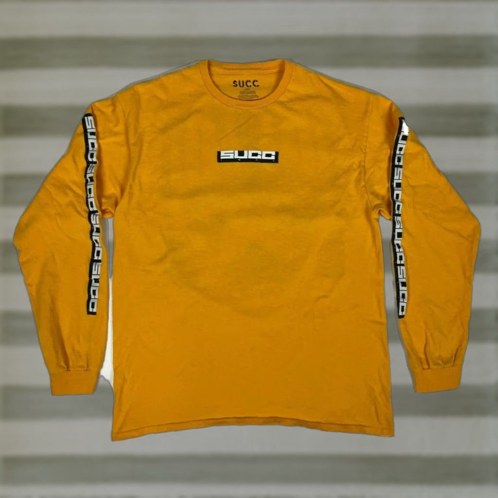 Vintage Succ International Men T-Shirt Long Sleeve Crew Neck Mustard Yellow 100% Cotton Double-Sided Graphic Sz L Size US L / EU 52-54 / 3 - 1 Thumbnail