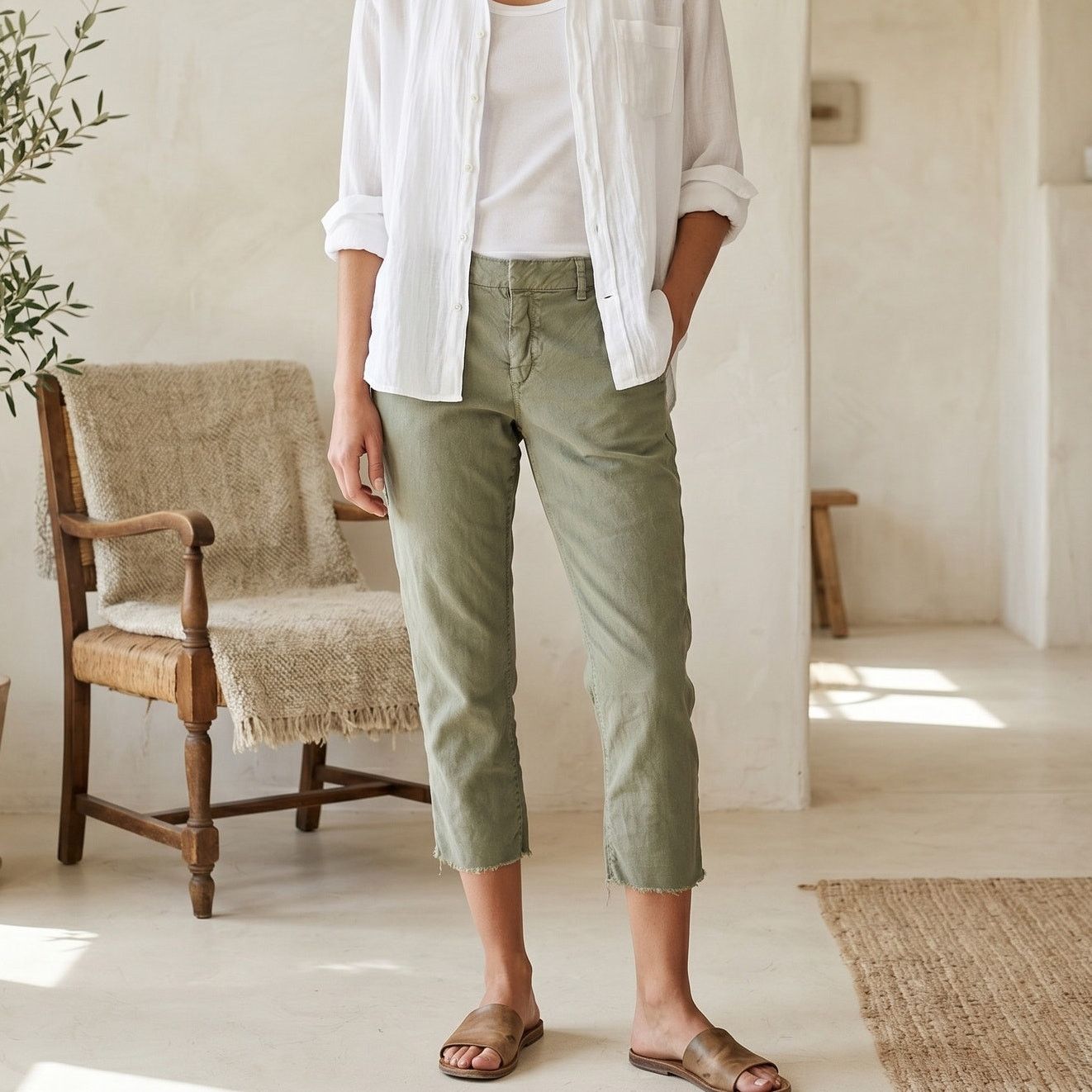 Frank & Eileen Frank & Eileen Wicklow Raw Crop Chino Pants Vintage green Size 30" / US 8 / IT 44 - 1 Thumbnail