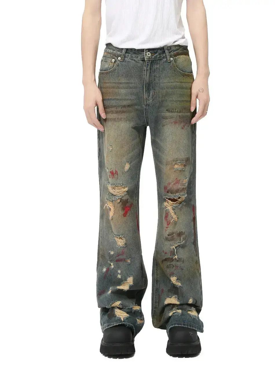 Japanese Brand Retro loose graffiti ripped jeans Size US 32 / EU 48 - 1 Thumbnail