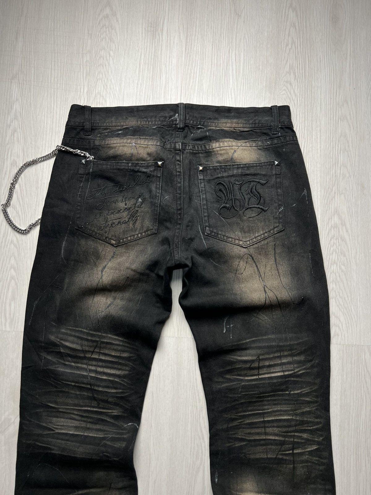 If Six Was Nine XFRM Paint Splatter Studded Mudmax Flared Jeans Size US 33 - 4 Thumbnail