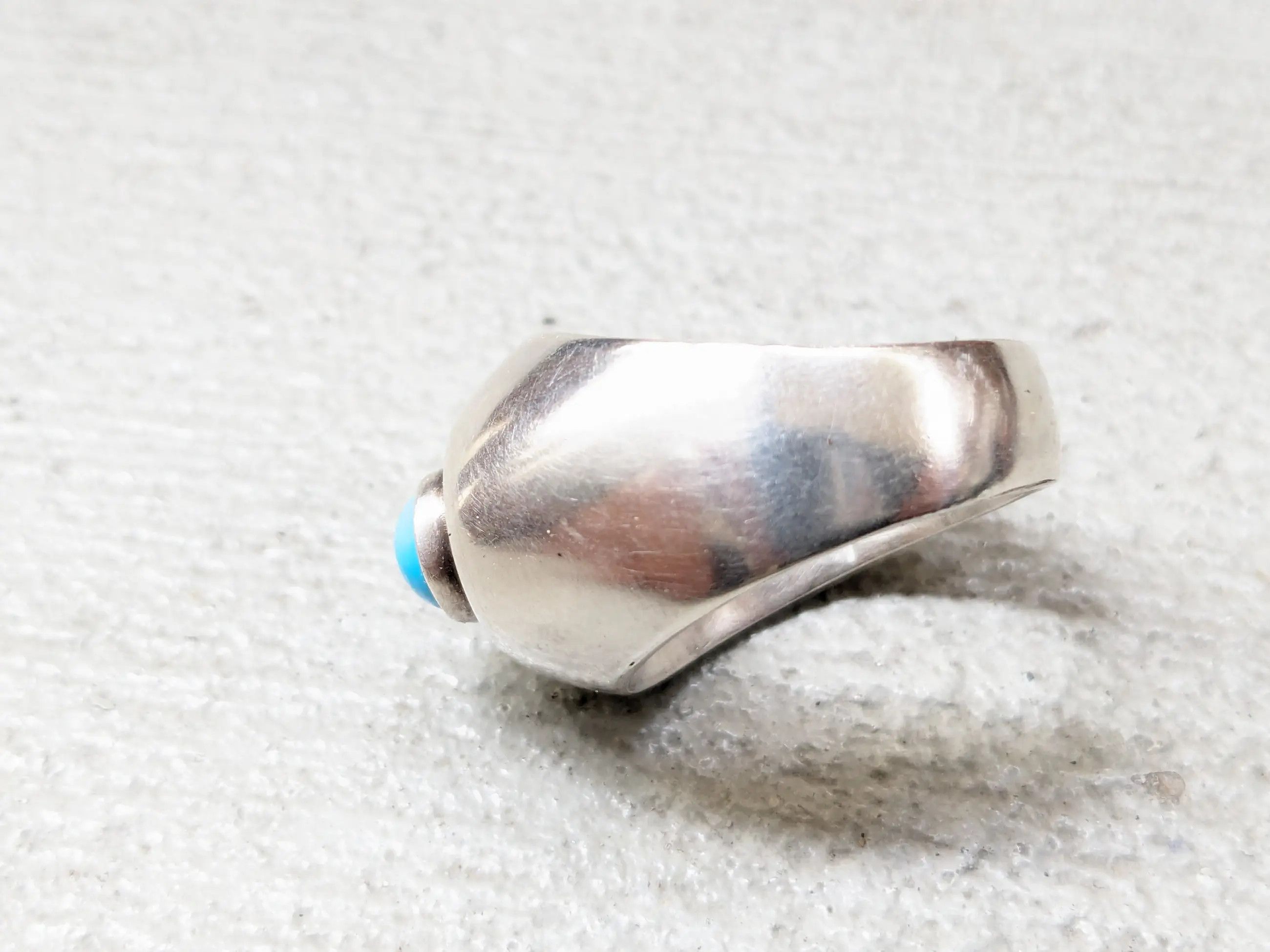 Jewelry Vintage Sterling Silver Ring Turquoise 10.75 Modern Art Deco Size ONE SIZE - 8 Thumbnail