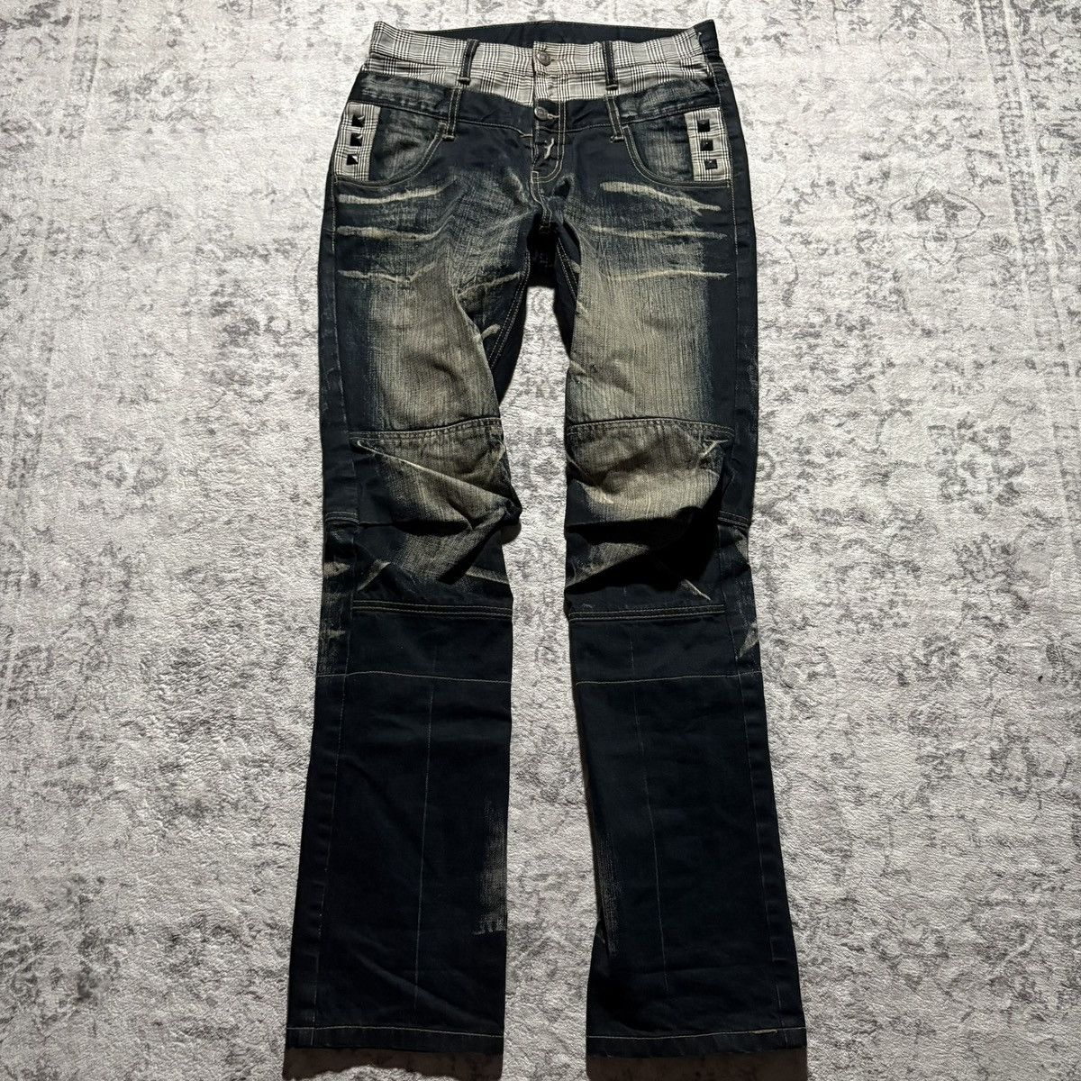 PPFM Double-Waisted Faded & Studded Denim Jeans | Size S