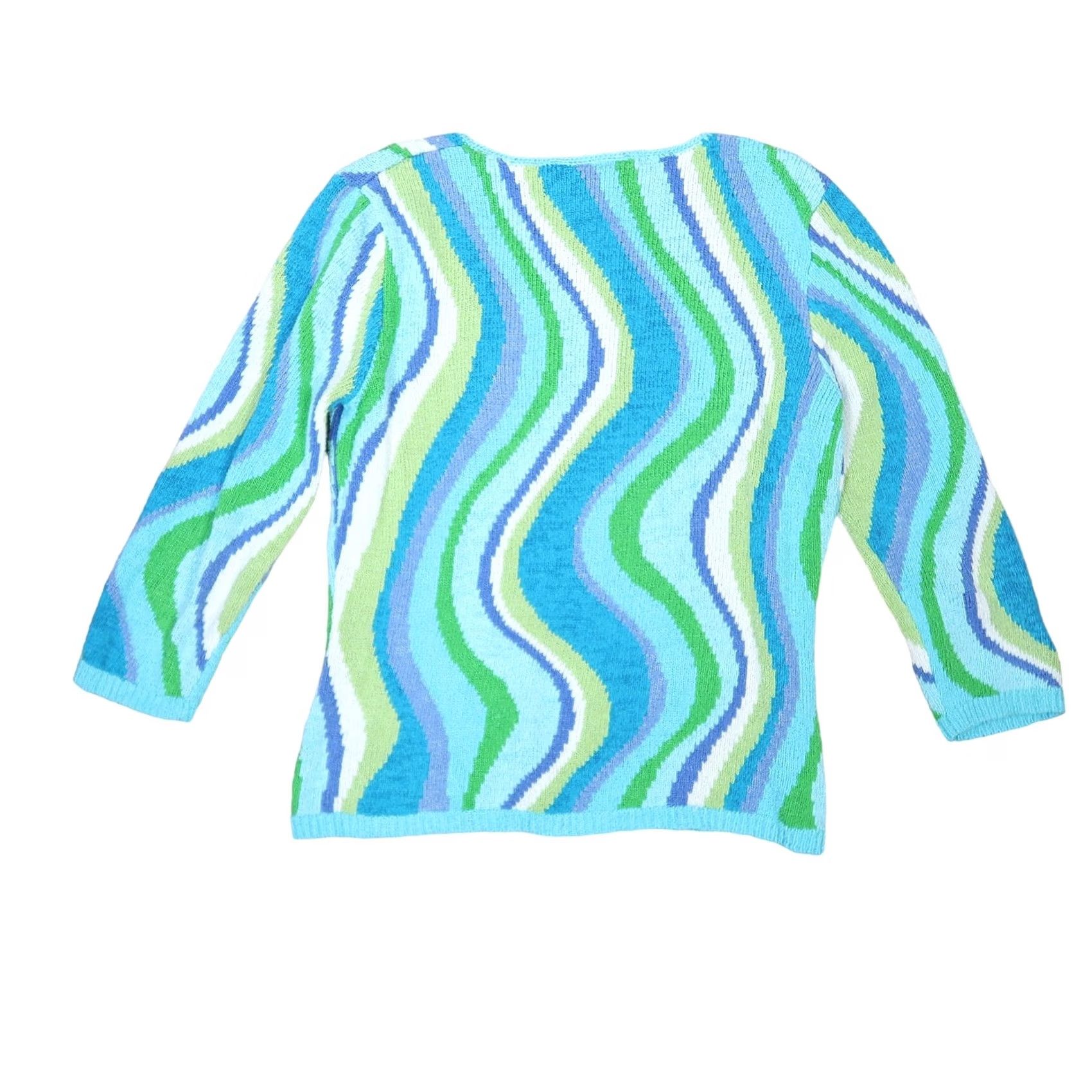 Talbots VINTAGE Talbots Knit Sweater L Adult Blue Green Swirl Design 1990s Mens Womens Girls Boys Size L / US 10 / IT 46 - 3 Thumbnail