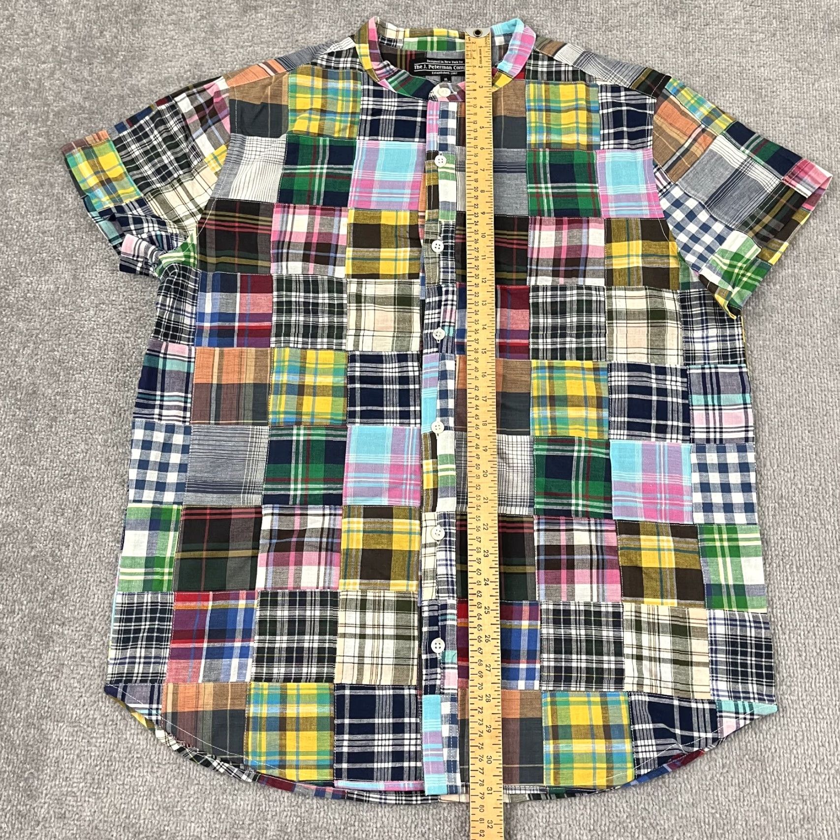 Vintage J. Peterman Shirt Mens XL Madras Plaid Patchwork Button Up Band Collar Preppy Size US XL / EU 56 / 4 - 4 Thumbnail