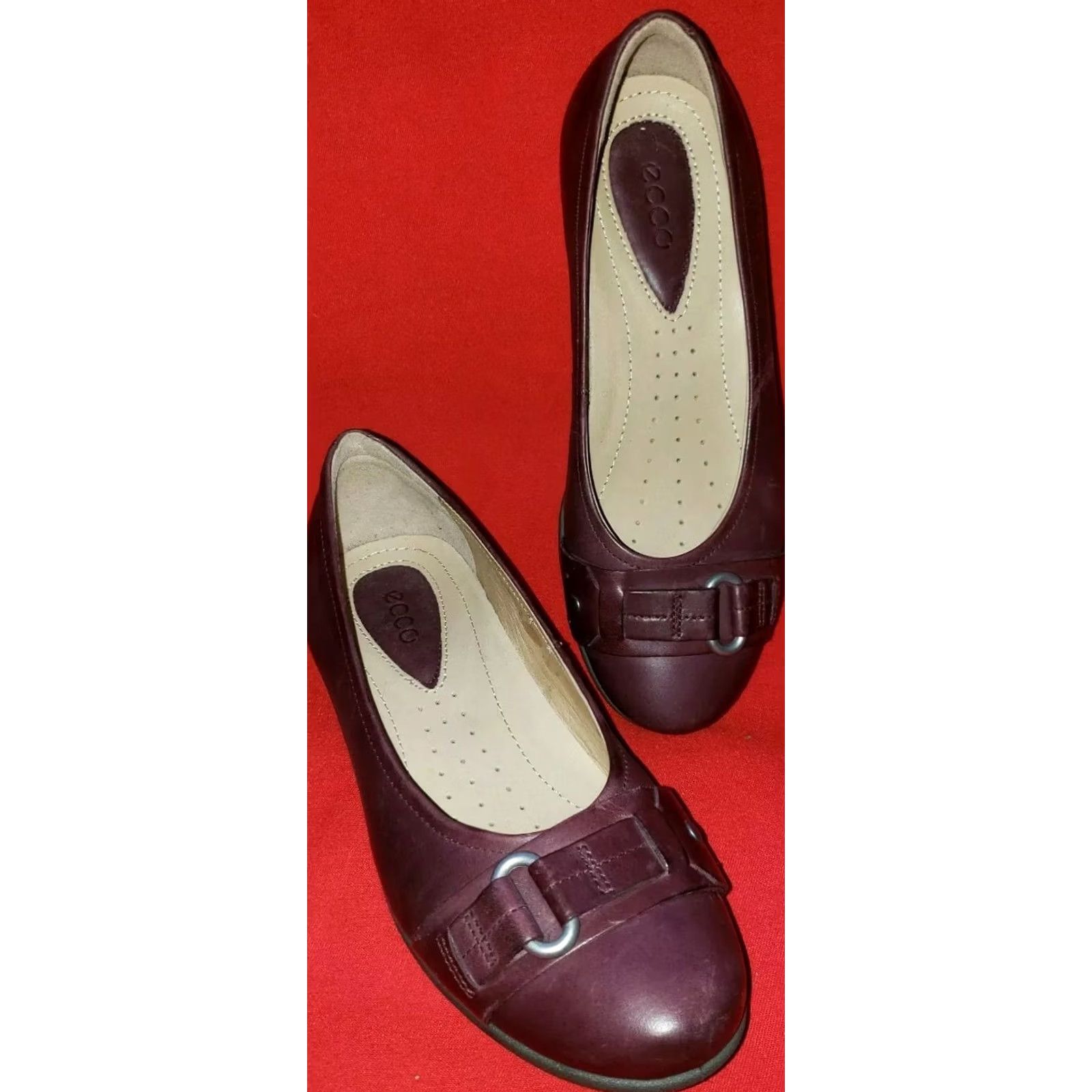 Ecco VINTAGE Ecco Women's Flats Dress Flats Brown Buckle Accent Wedge Heel US 4.5 EU 35 UK 2.5 B M Slip On Girls/Mens/ Womens? Size US 5.5 / IT 35.5 - 2 Thumbnail