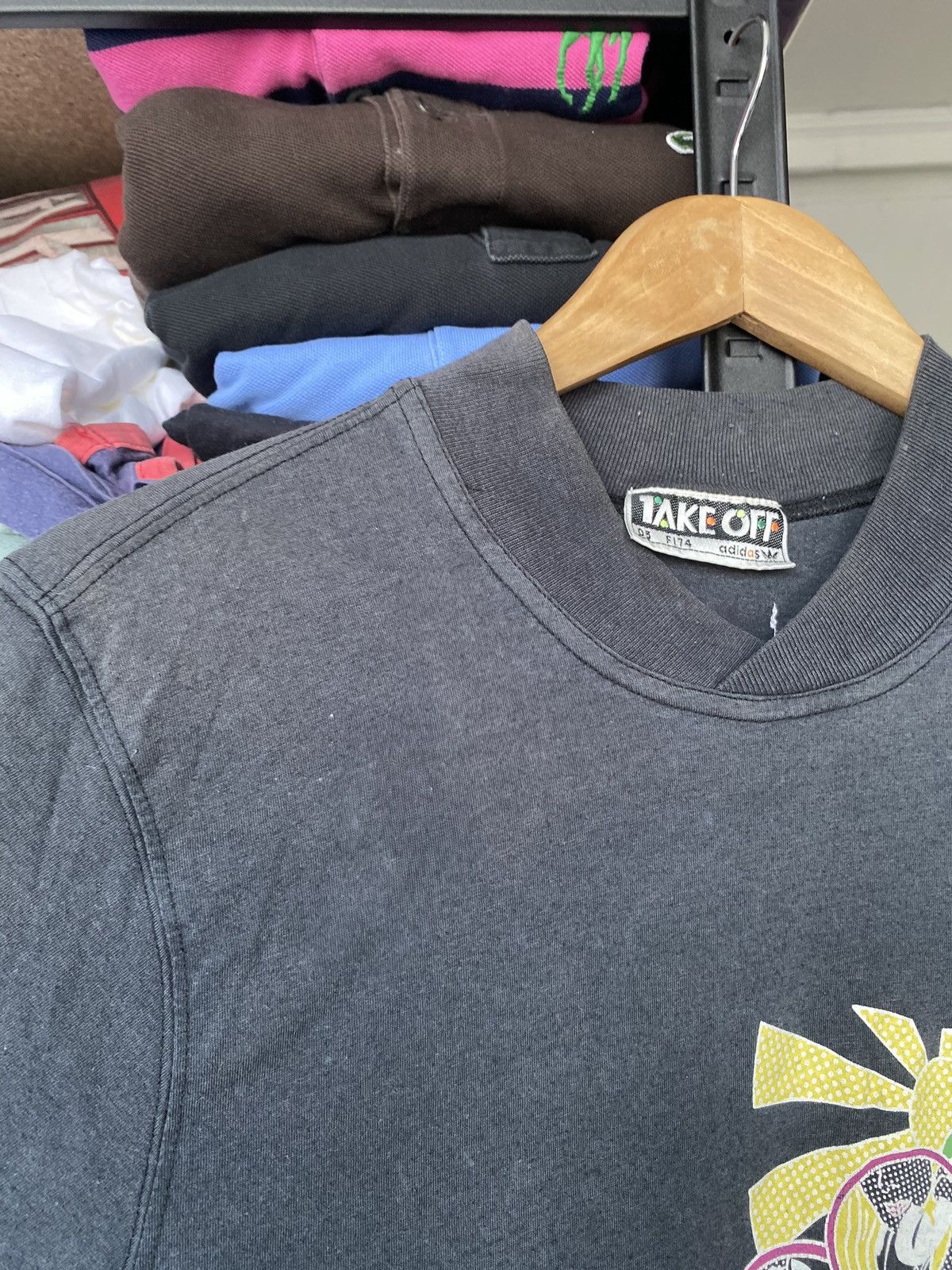 Adidas × Vintage 90s Adidas Take Off Telephone Logo Black VNTG T Shirt Mens Size US L / EU 52-54 / 3 - 5 Thumbnail