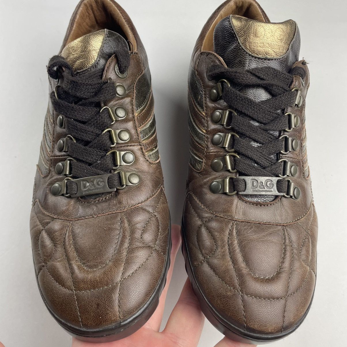 Dolce & Gabbana Y2K DOLCE & GABBANA Sneakers Shoes Brown Leather Sz 8 EUR 41 Size US 8 / EU 41 - 2 Thumbnail
