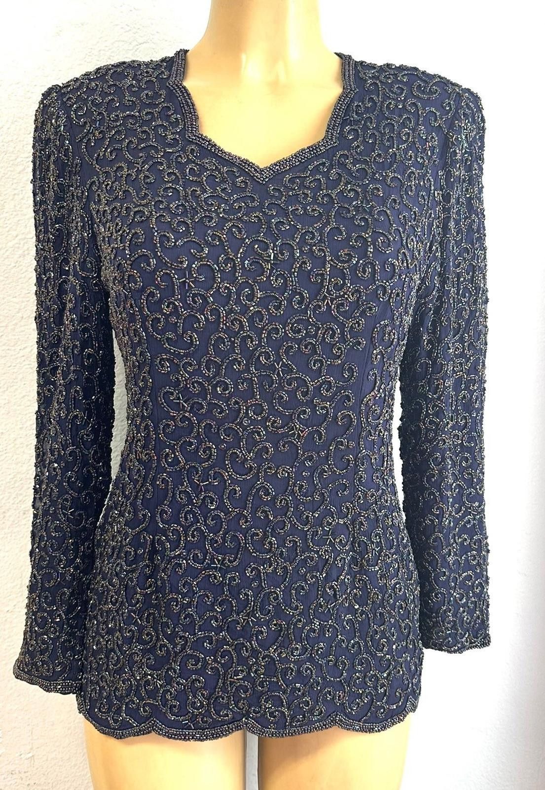 Designer Sequin Blouse Dark Blue size M only Size M / US 6-8 / IT 42-44 - 1 Preview