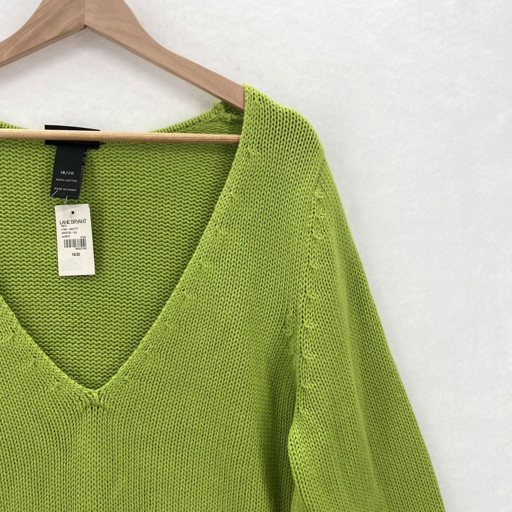 Vintage Lane Bryant Sweater Womens 18/20 Green V Neck 100% Cotton Pullover Lagenlook NWT Size XXL / US 16-18 / IT 52-54 - 2 Thumbnail