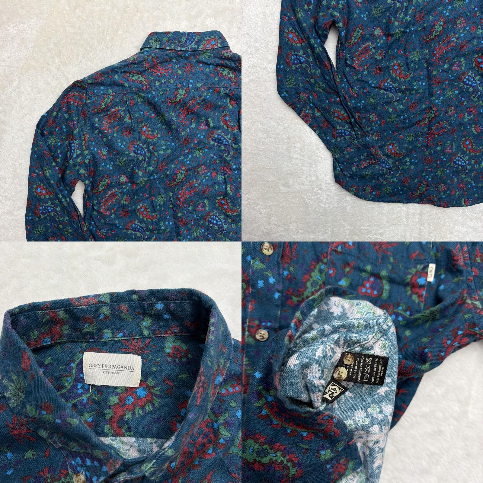 Obey OBEY Propaganda Shirt Mens Large Modern Fit Blue Paisley Button Up Long Sleeve Size US L / EU 52-54 / 3 - 9 Thumbnail