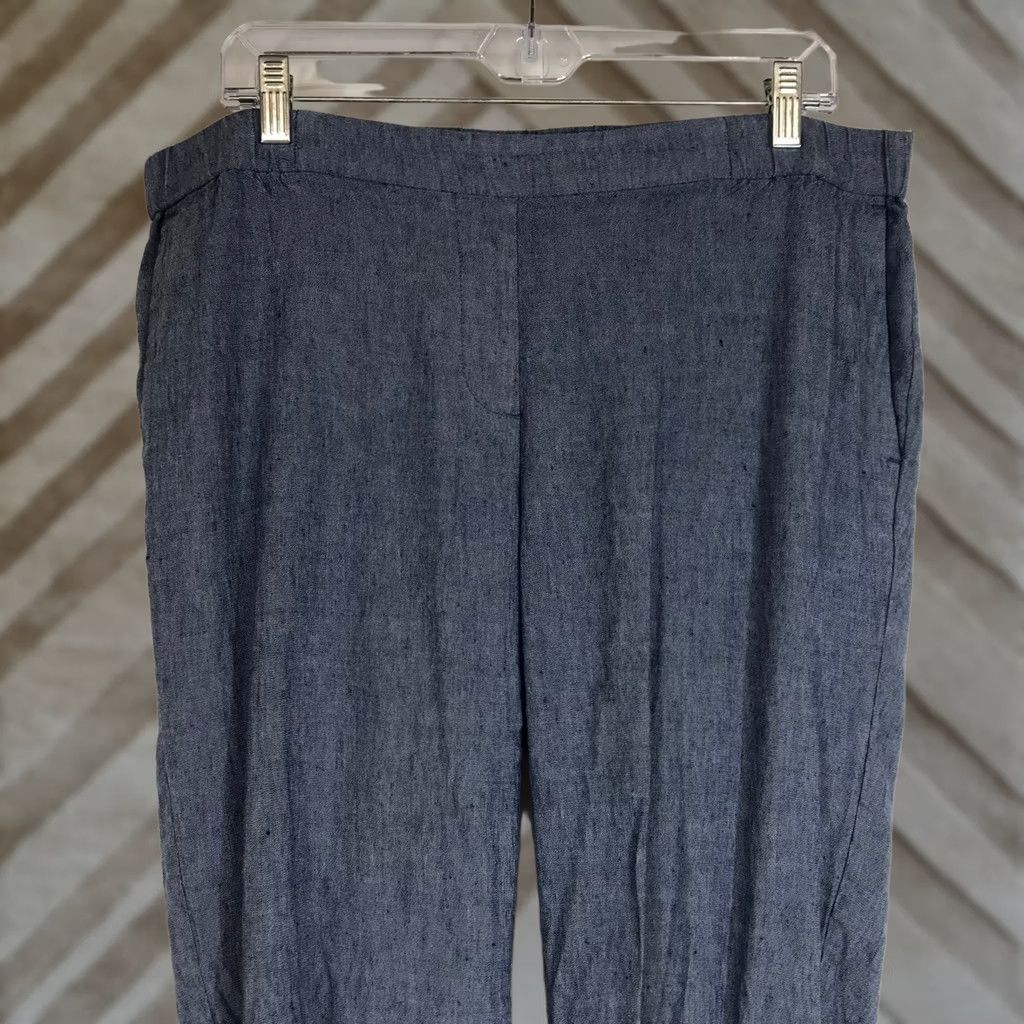 Vintage J Jill Linen Stretch Pants Blue Women's 1X Elastic Waist Cropped Pants Size 40" / US 18 - 1 Thumbnail