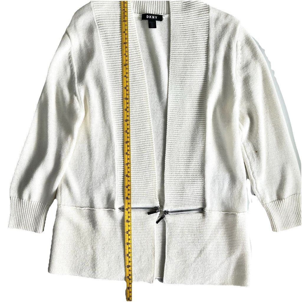 DKNY DKNY White Cotton Open Cardigan Size Medium Zipper Detail Size M / US 6-8 / IT 42-44 - 16 Thumbnail