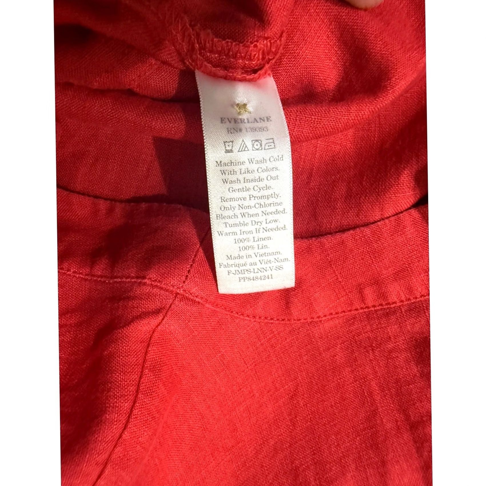 Everlane Everlane Tie Womens 0 Red Women Jumpsuit Linen Button waist Short sleeve JJ22 Size 25" / US 0 / IT 36 - 5 Thumbnail