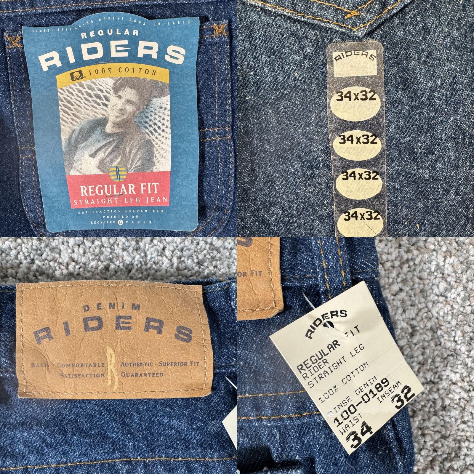 Lee VINTAGE Riders Jeans Mens 32x31 Regular Fit Straight Leg Rinse Denim Zip Fly 90s Blue Size US 34 / EU 50 - 9 Thumbnail