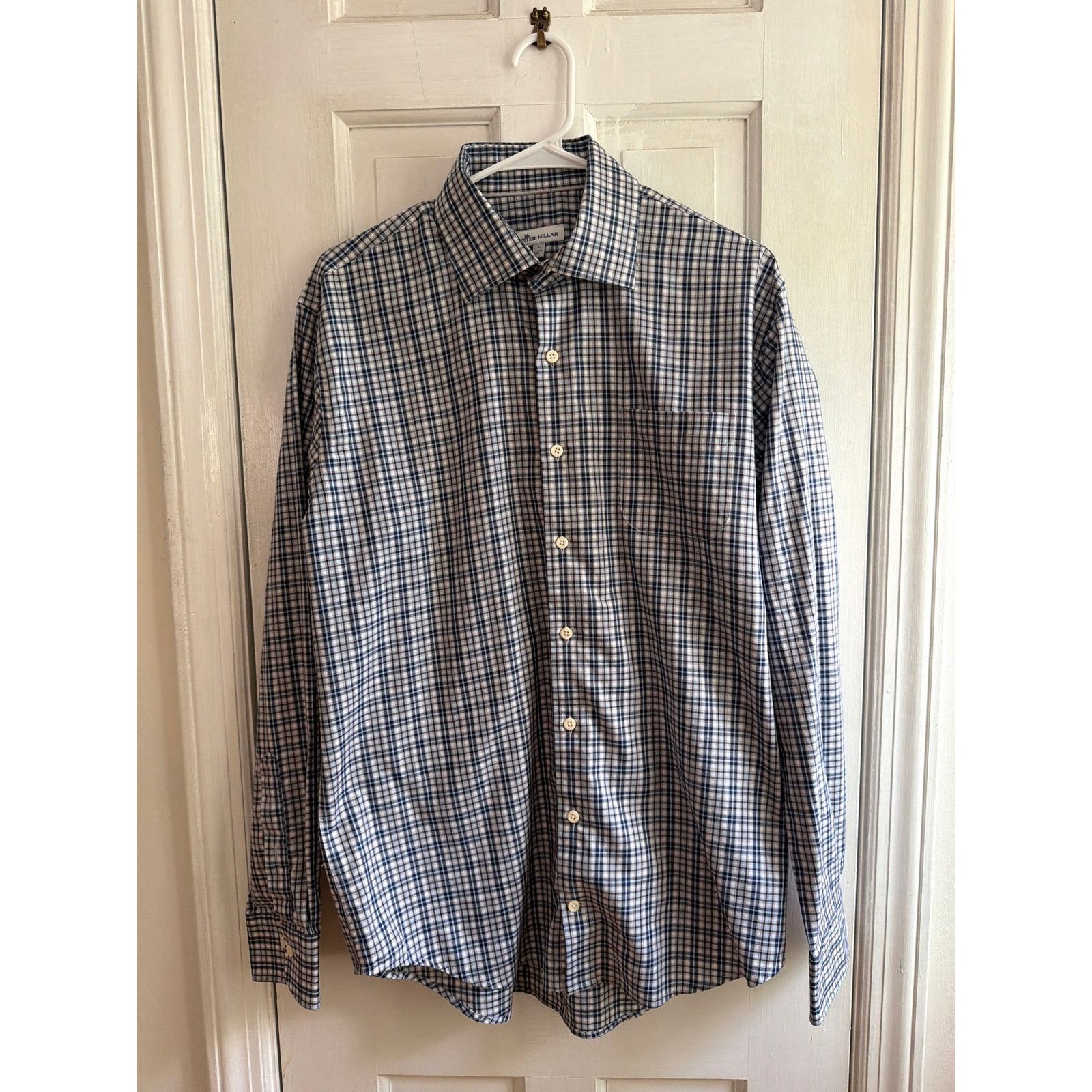 Peter Millar Peter Millar Men's Large Blue White Plaid Long Sleeve Size US L / EU 52-54 / 3 - 1 Thumbnail