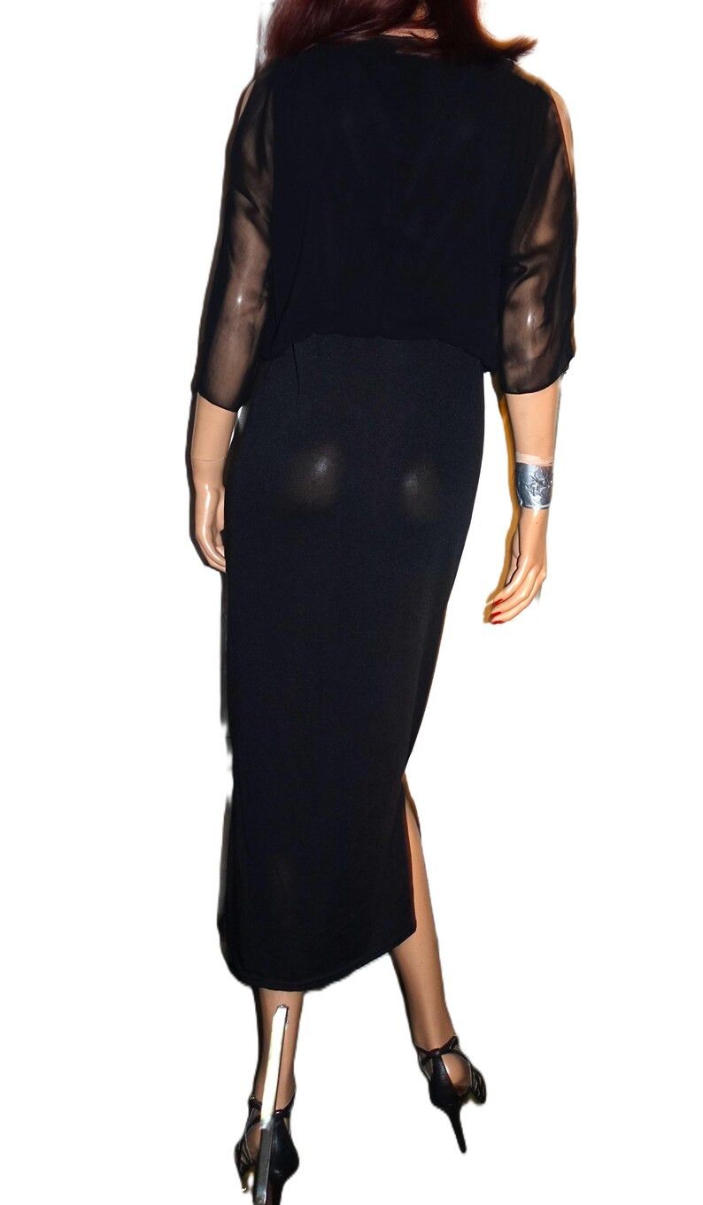 Vintage Vintage Black Sheer Applique Midi Dress L Size L / US 10 / IT 46 - 6 Thumbnail