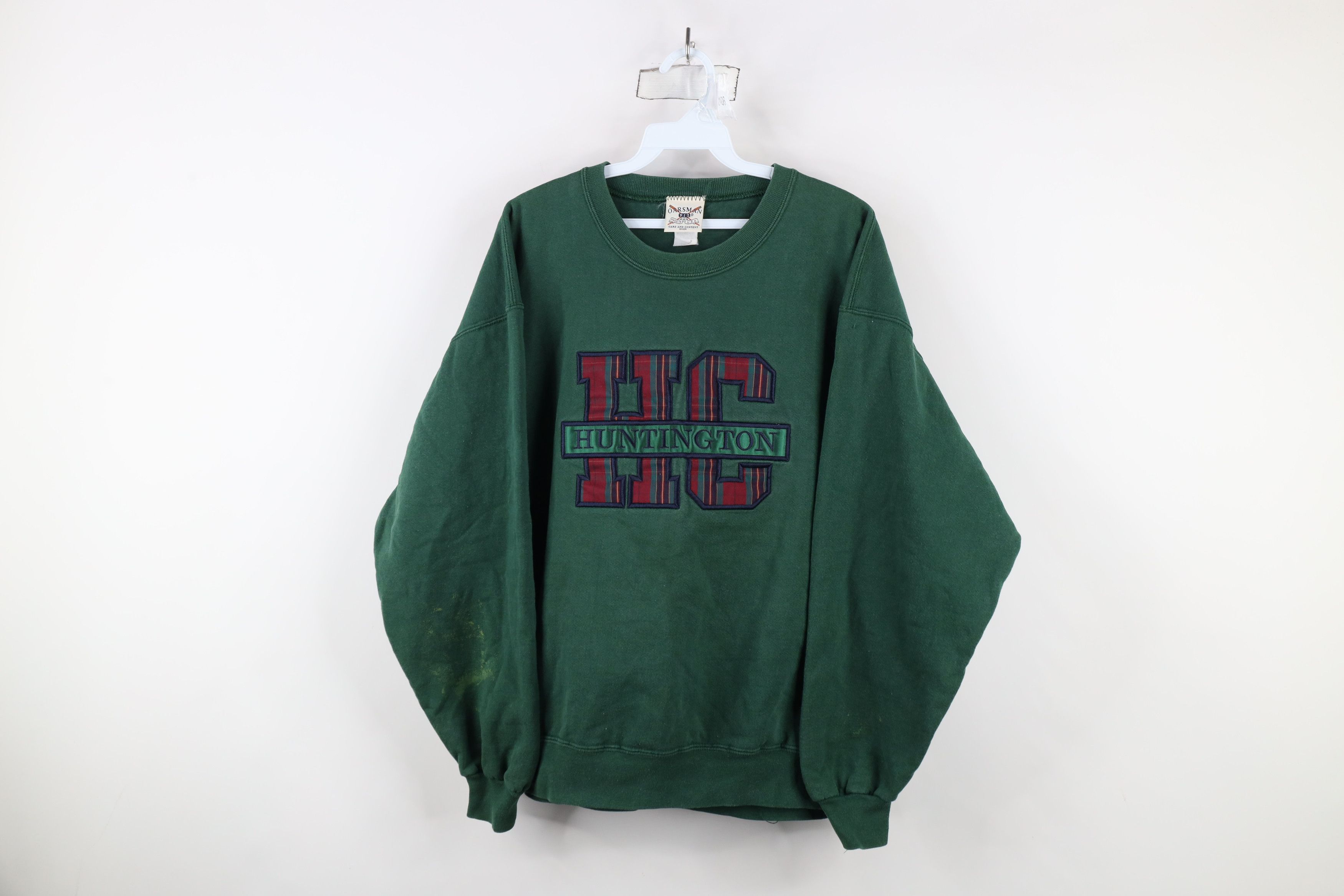 Vintage Vintage 90s Streetwear Huntington Sweatshirt Green USA Size US L / EU 52-54 / 3 - 1 Thumbnail