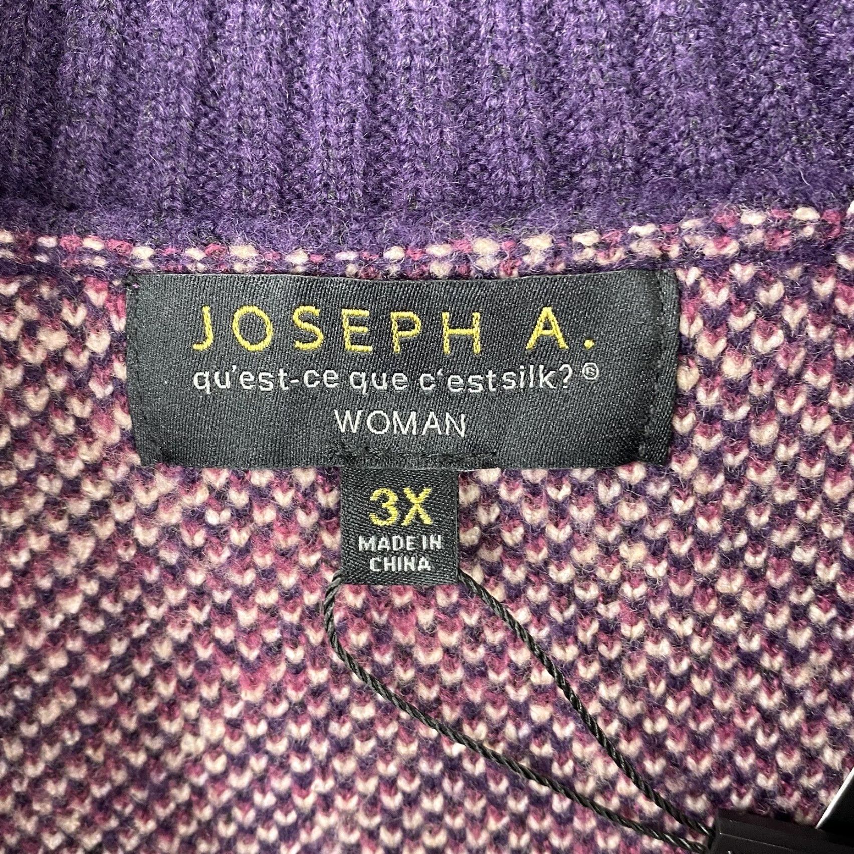 Vintage Joseph A Sweater Women's 2X Purple Floral Mock Neck Pullover Knit NWT Size XXL / US 16-18 / IT 52-54 - 3 Thumbnail