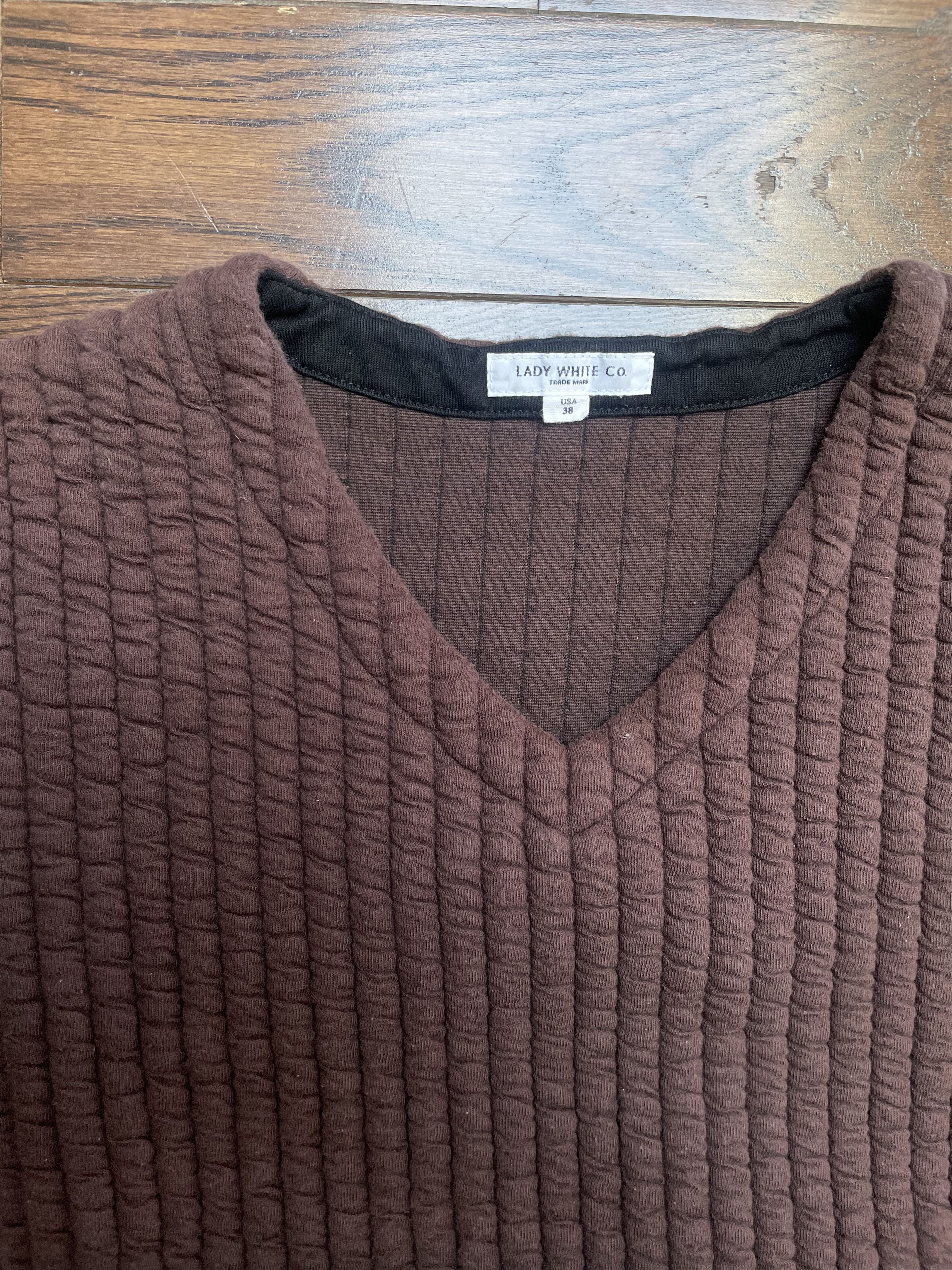 Quilted V Neck Sweater Rust