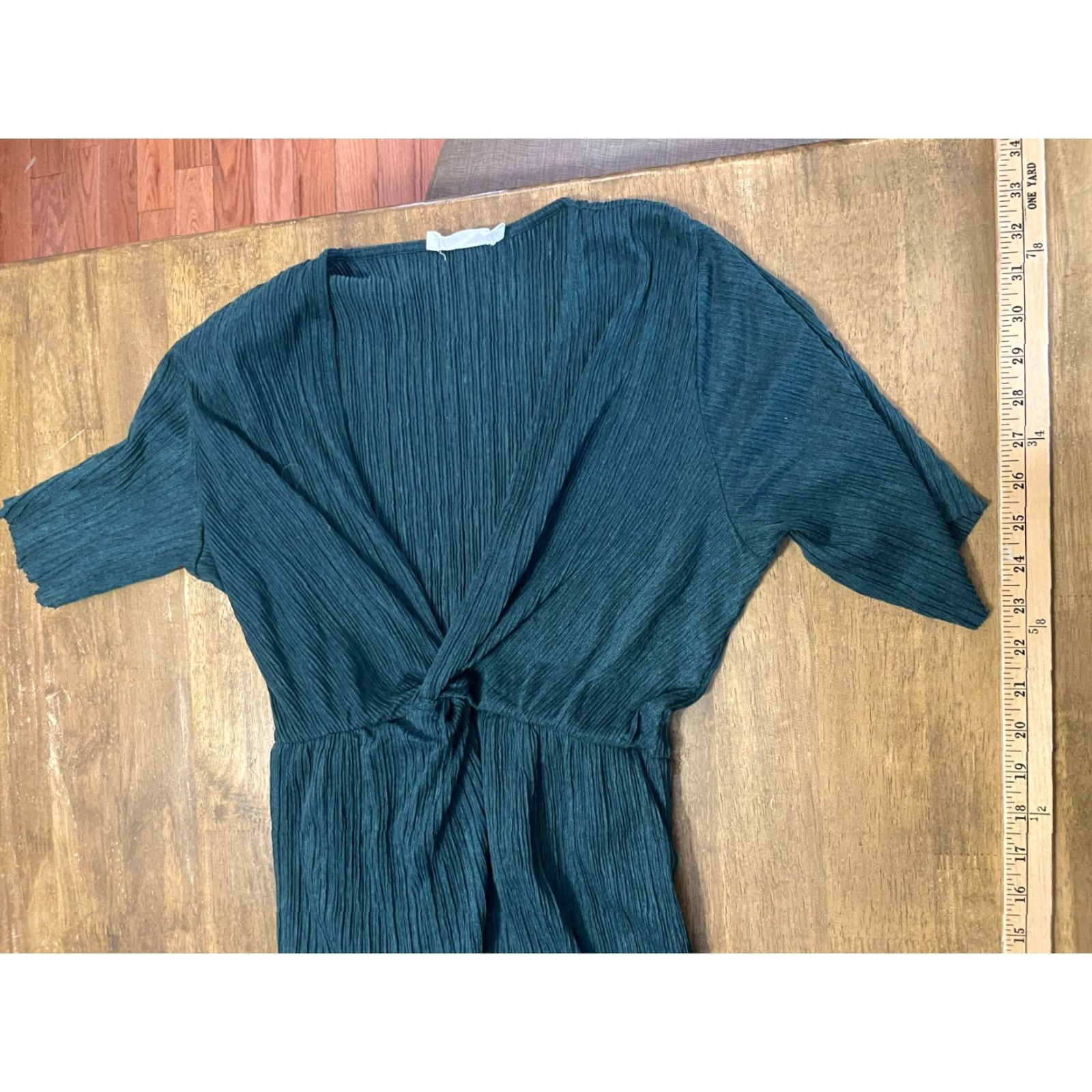 Vintage All in Favor Dress Womens Size Small Green V-neck Short Sleeve Ribbed Maxi Size 28" / US 6 / IT 42 - 3 Thumbnail