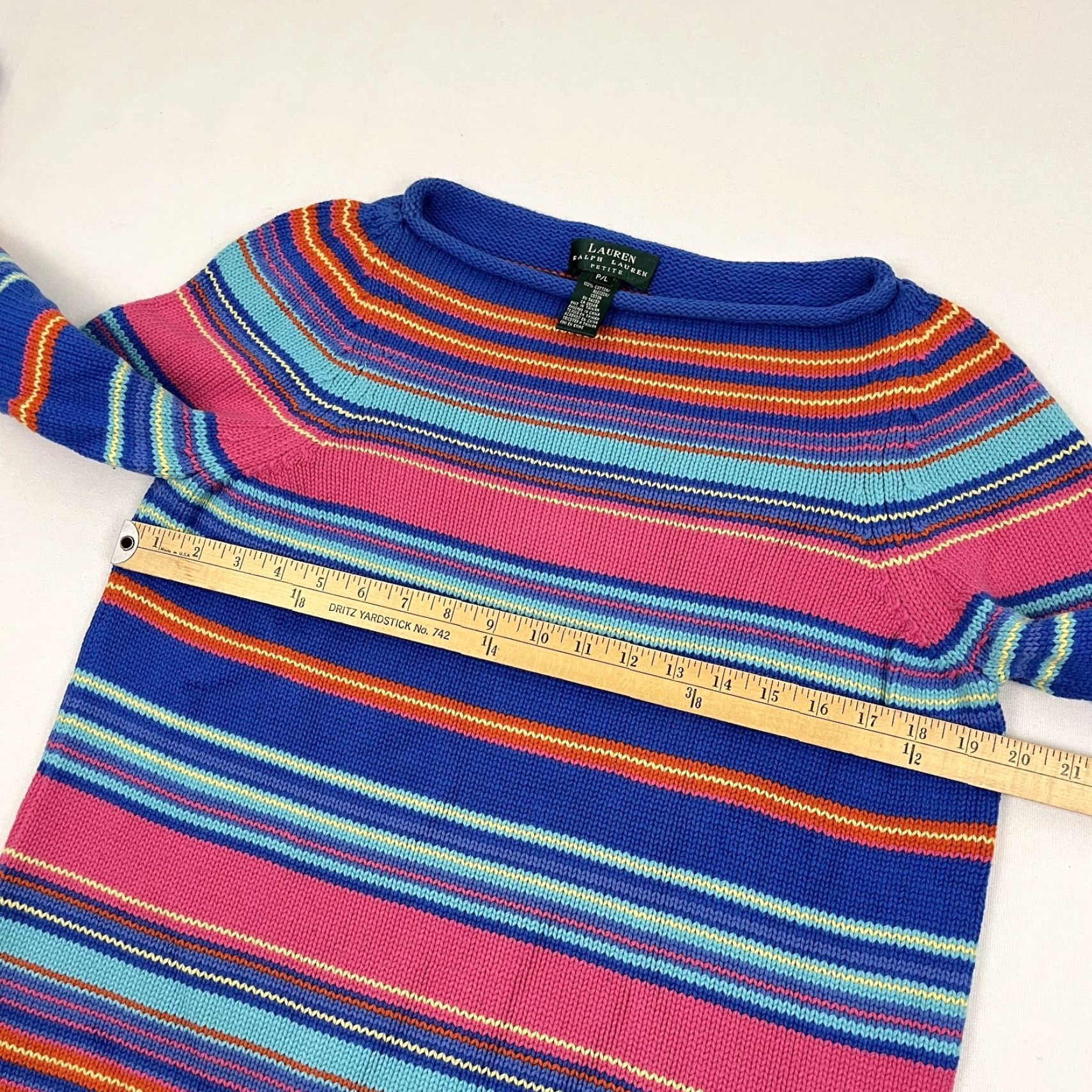 Ralph Lauren Lauren Ralph Lauren Sweater Womens Petite Large Multi Striped Roll Neck VTG LRL Size L / US 10 / IT 46 - 5 Thumbnail