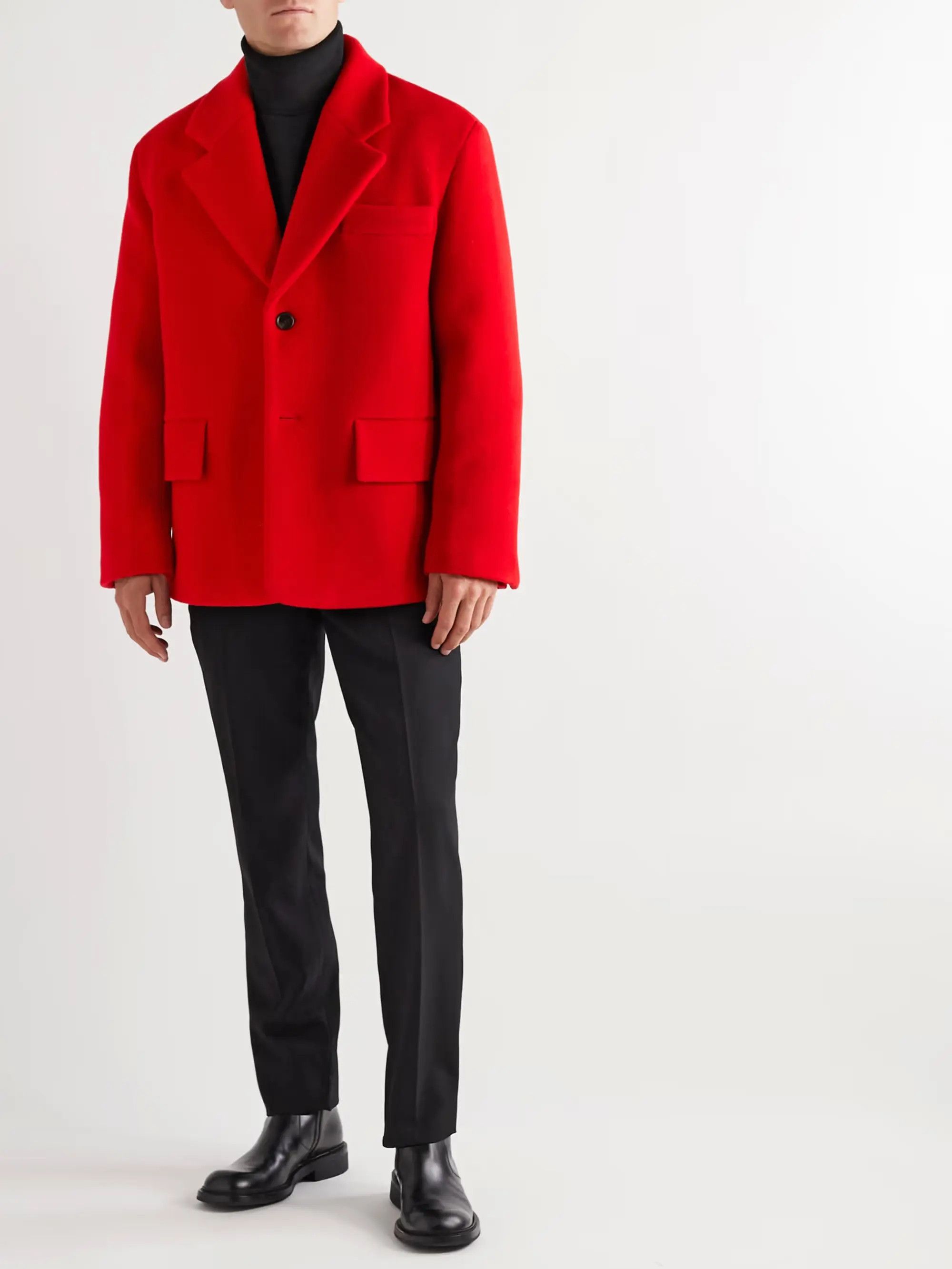 Prada Red Herringbone Wool Coat Grailed