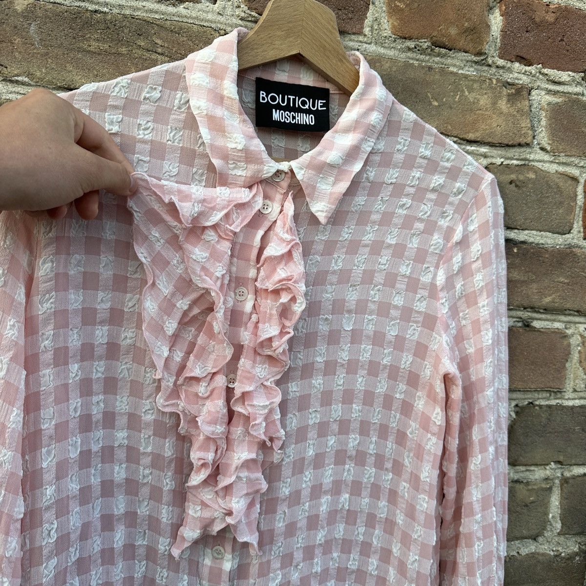 Boutique Moschino Boutique Moschino Ruffle Button Up Shirt Frill Vintage Rare Size M / US 6-8 / IT 42-44 - 16 Thumbnail
