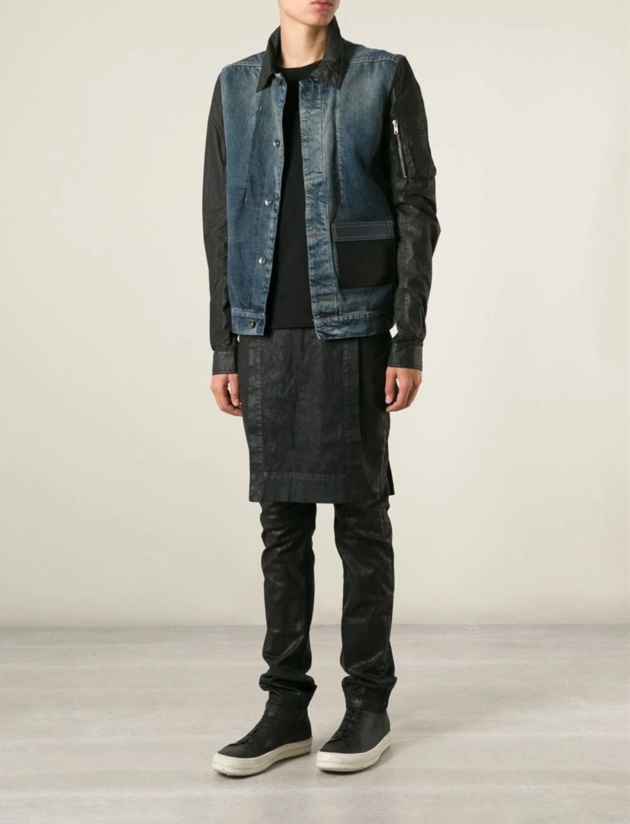 Rick Owens Drkshdw DRKSHDW 15SS Pocket Leather Denim jacket Size US S / EU 44-46 / 1 - 10 Thumbnail