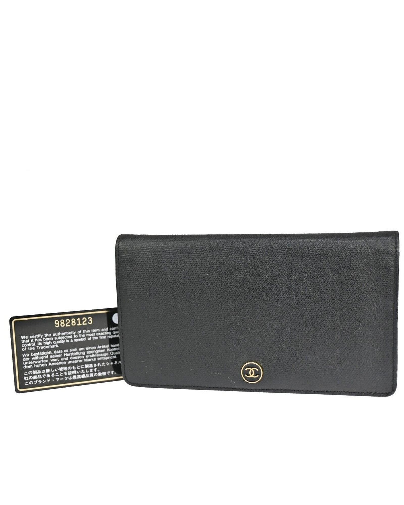 image of Chanel Black Leather Bifold Wallet, Women's