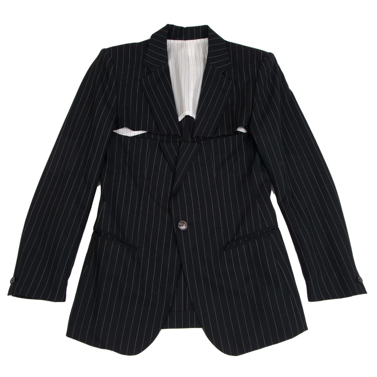 Jean Paul Gaultier Wool Stripe Jacket in Black, Size 48 Size US M / EU 48-50 / 2 - 1 Thumbnail