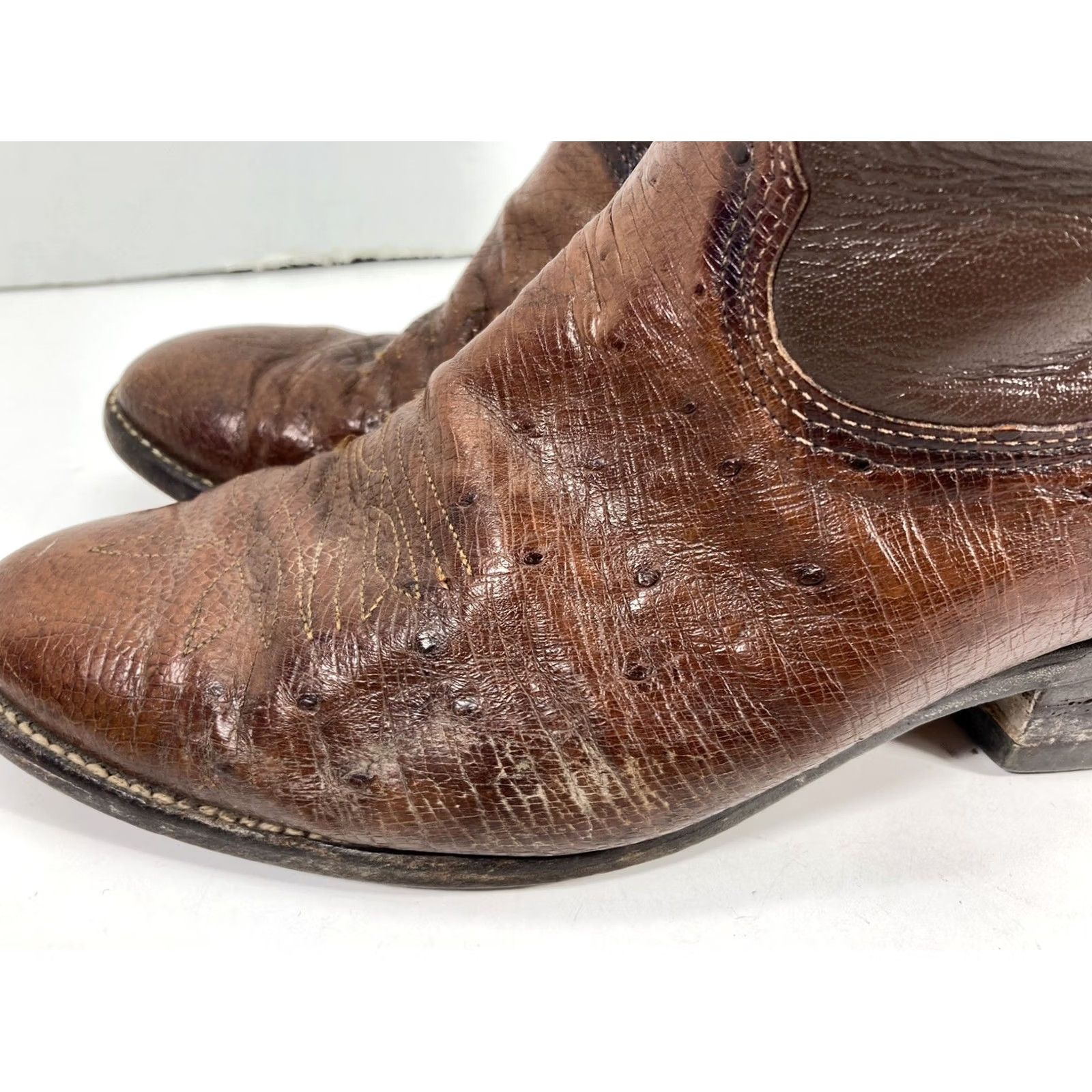 Vintage Nocona Boots Western Boot Mens 8.5 D Brown Leather Ostrich VTG Two Tone Cowboy NT Size US 9 / EU 42 - 6 Thumbnail